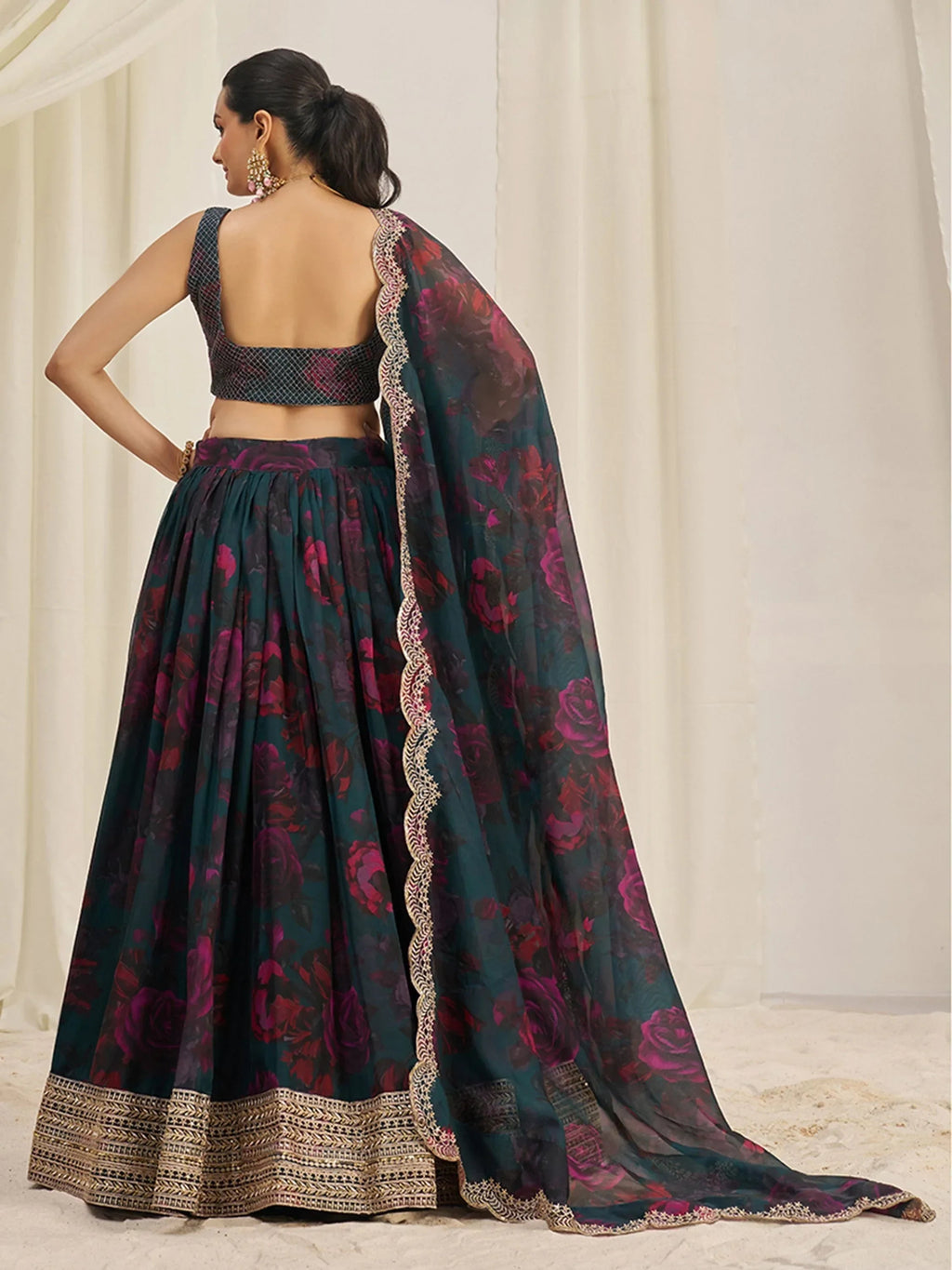 Adorable Teal Green Organza Function Wear Lehenga Choli With Dupatta