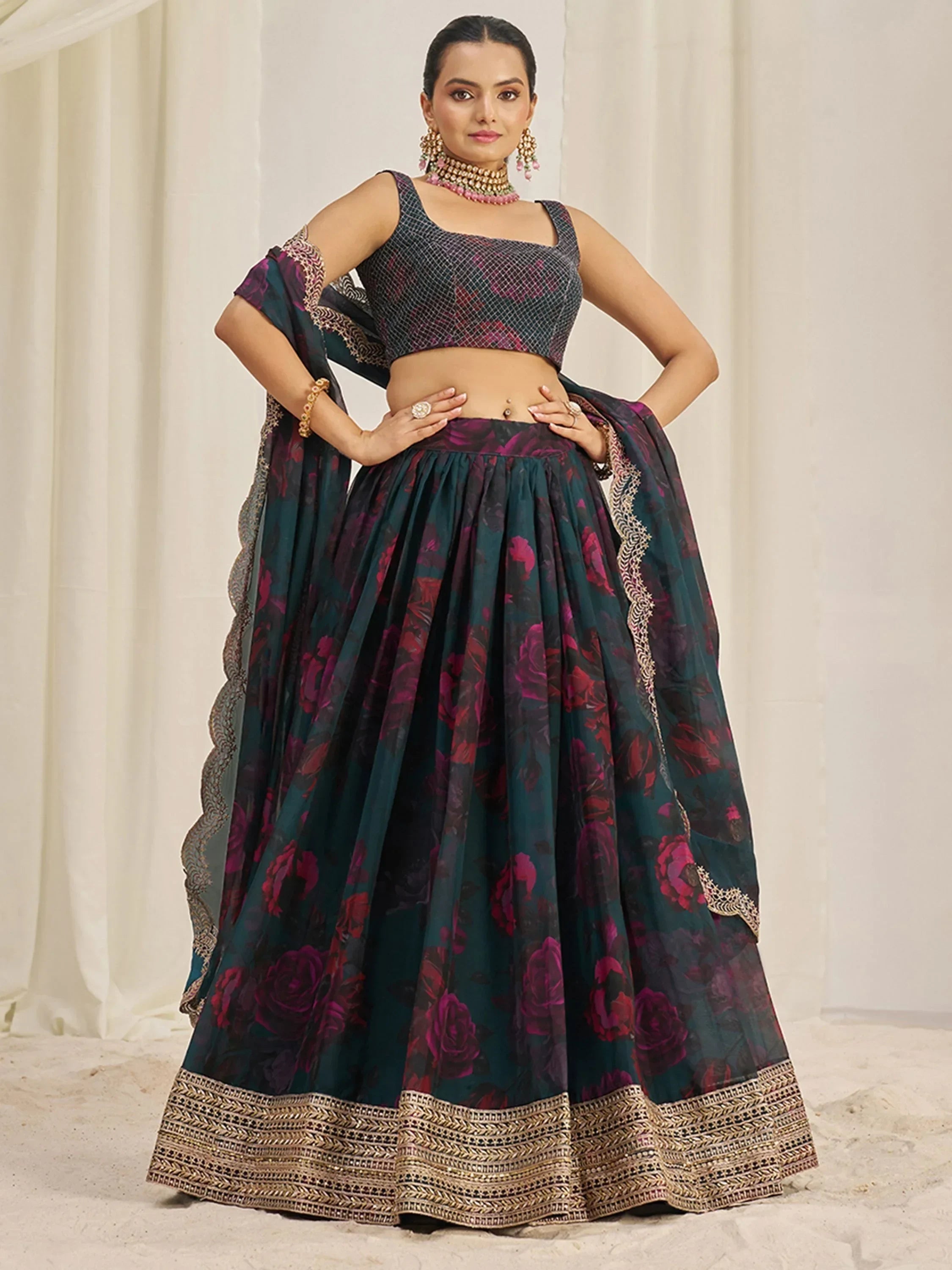 Adorable Teal Green Organza Function Wear Lehenga Choli With Dupatta