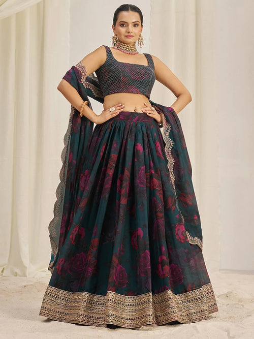 Adorable Teal Green Organza Function Wear Lehenga Choli With Dupatta