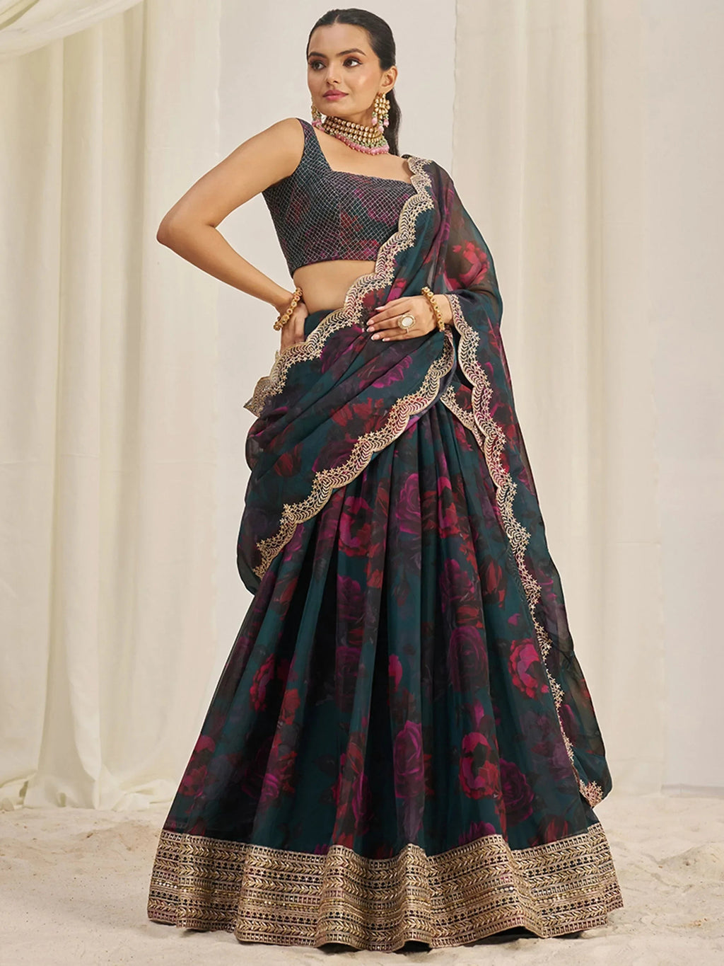Adorable Teal Green Organza Function Wear Lehenga Choli With Dupatta