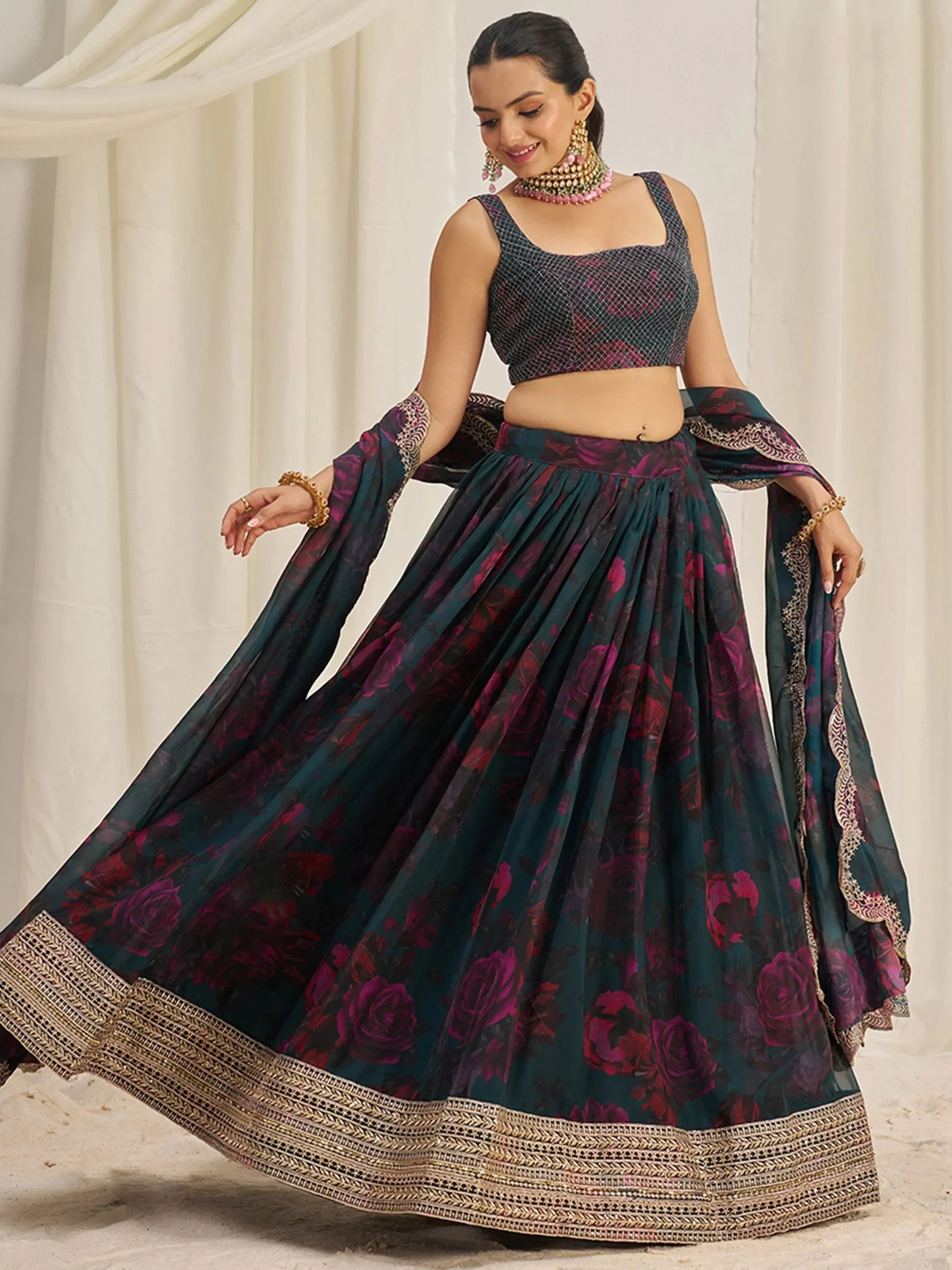 Adorable Teal Green Organza Function Wear Lehenga Choli With Dupatta