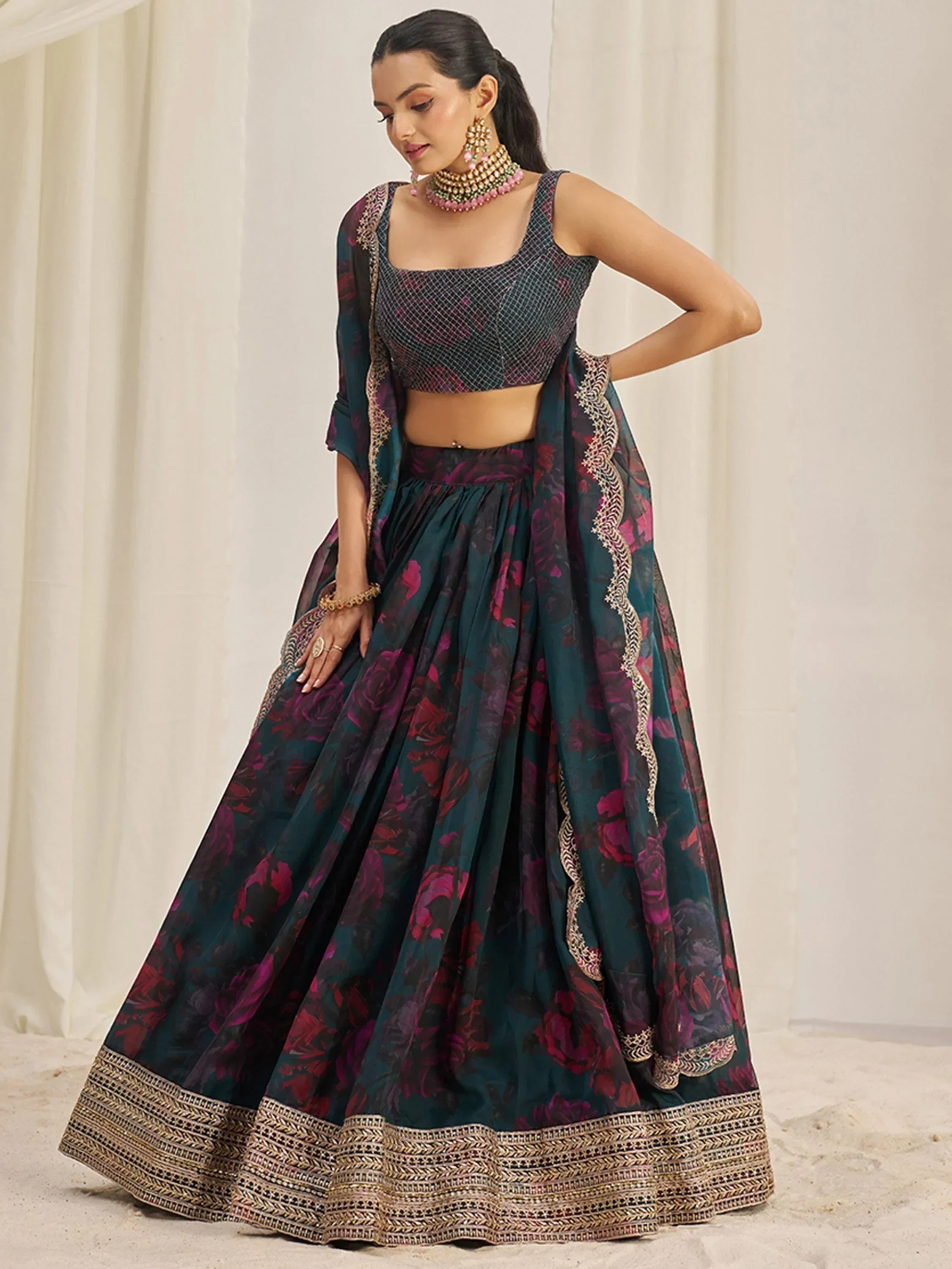 Adorable Teal Green Organza Function Wear Lehenga Choli With Dupatta