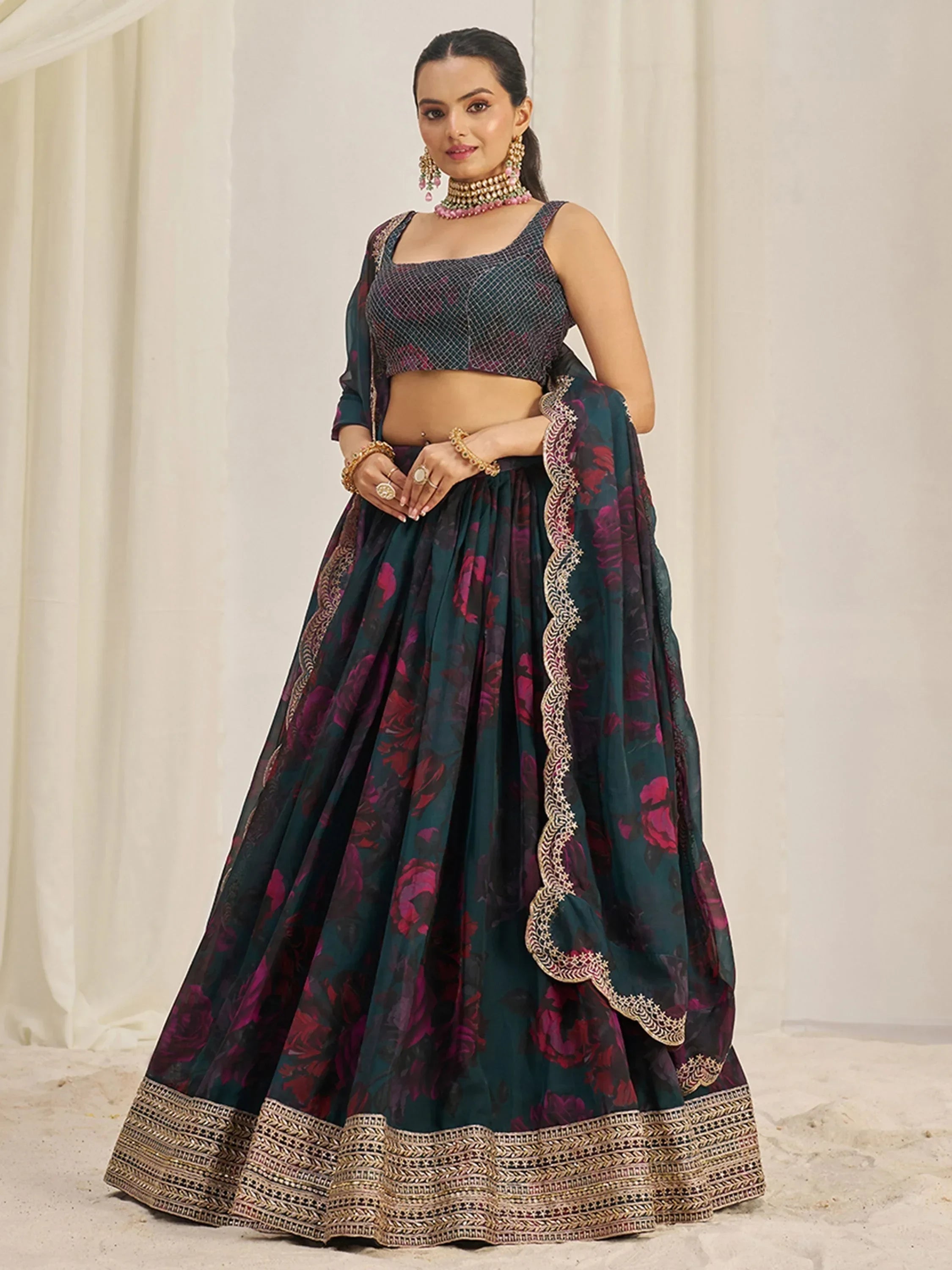Adorable Teal Green Organza Function Wear Lehenga Choli With Dupatta