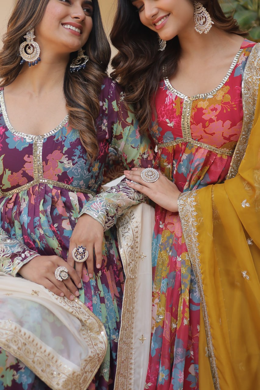 Alia Cut Digital Printed Russian Silk Gown with Dupatta