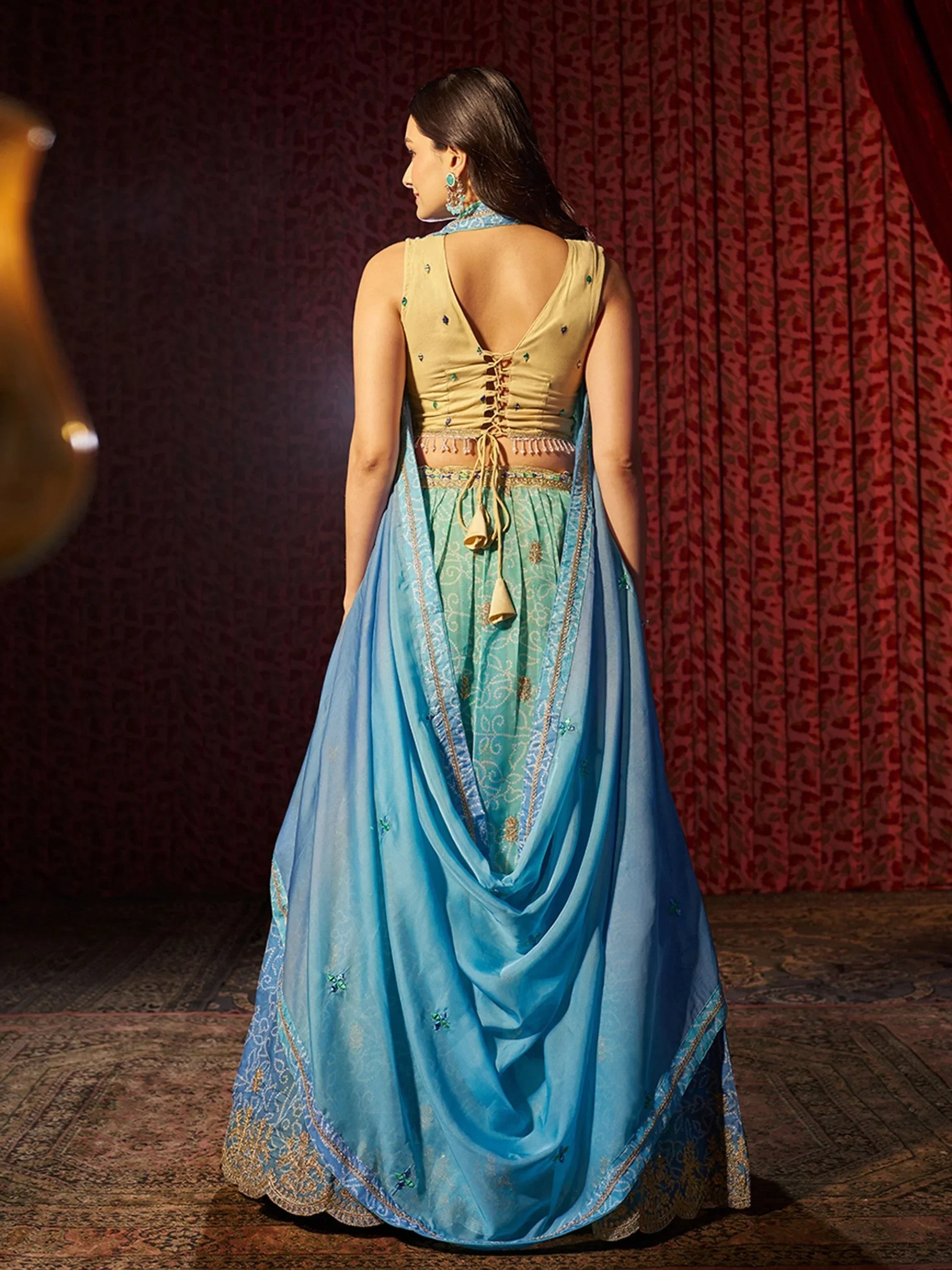 Alluring Blue Printed Organza Wedding Wear Lehenga Choli With Dupatta