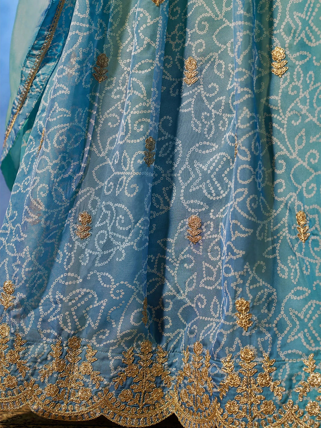 Alluring Blue Printed Organza Wedding Wear Lehenga Choli With Dupatta