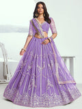 Alluring Lavender Thread Work Net Engagement Wear Lehenga Choli
