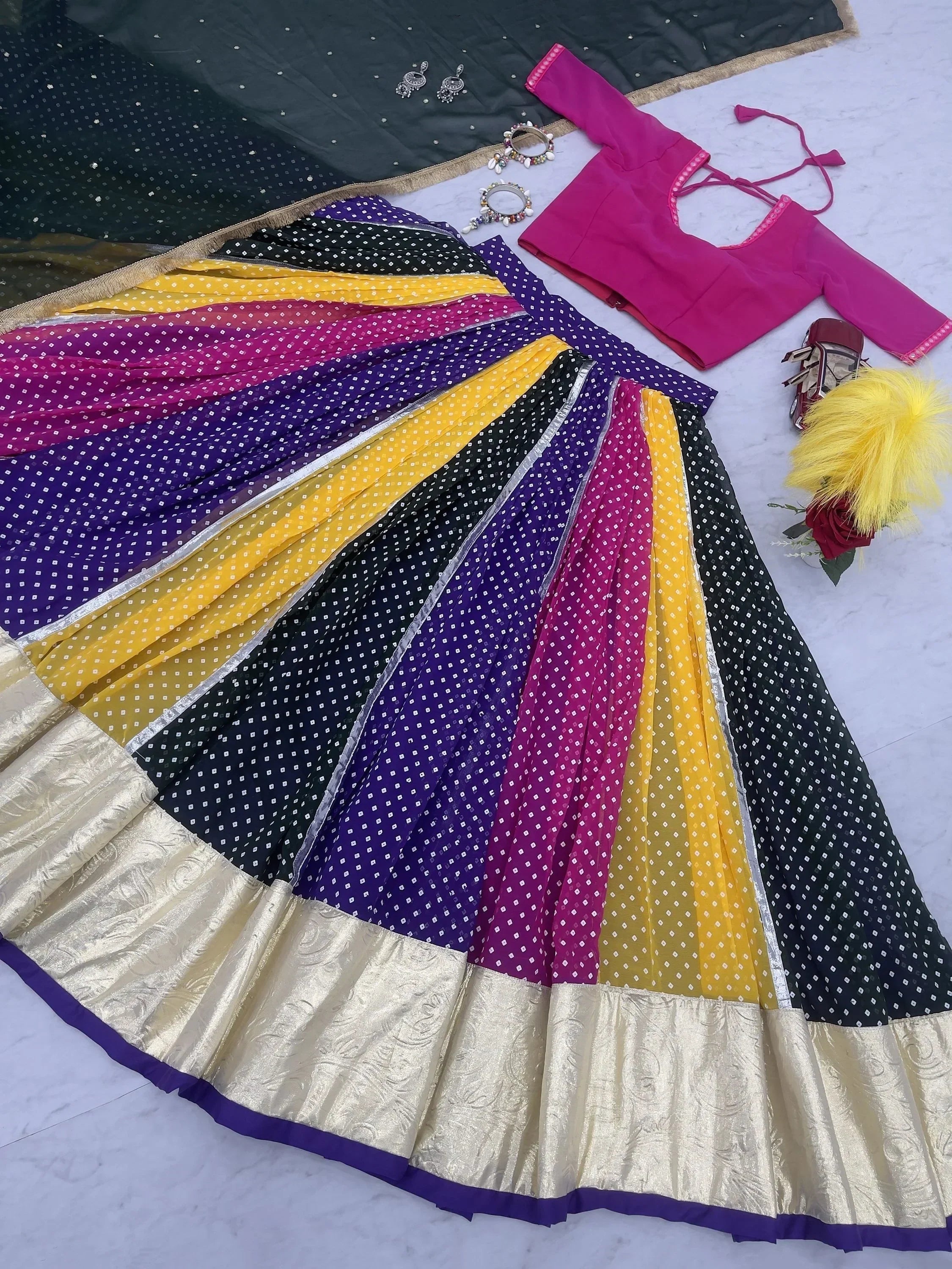 Alluring Multi Color Georgette Navratri Wear Lehenga Choli With Dupatta