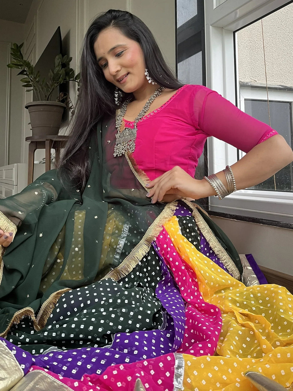 Alluring Multi Color Georgette Navratri Wear Lehenga Choli With Dupatta