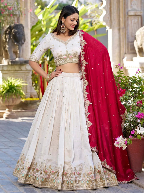 Alluring Off-White Sequins Wedding Wear Lehenga With Blouse