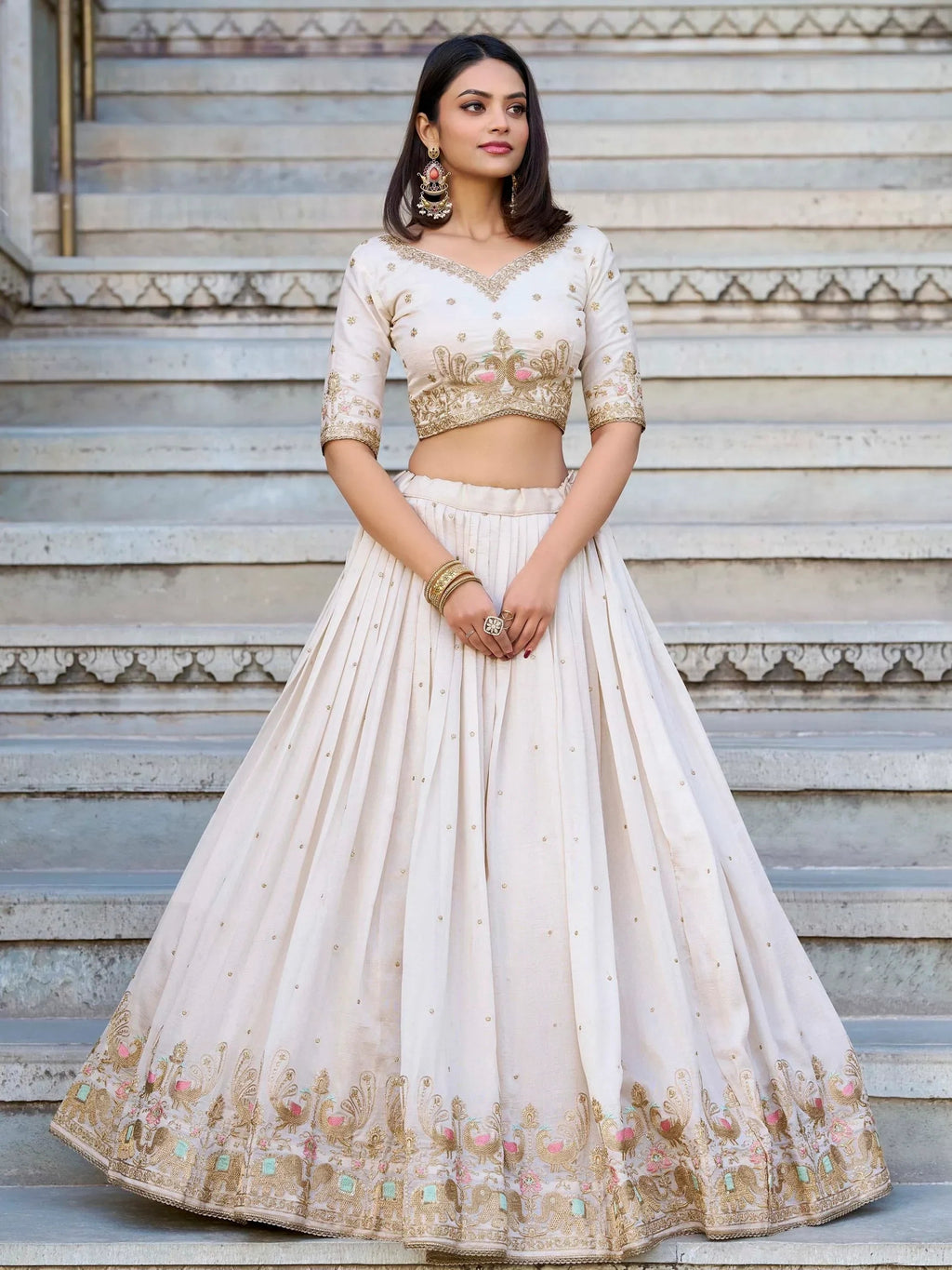 Alluring Off-White Sequins Wedding Wear Lehenga With Blouse