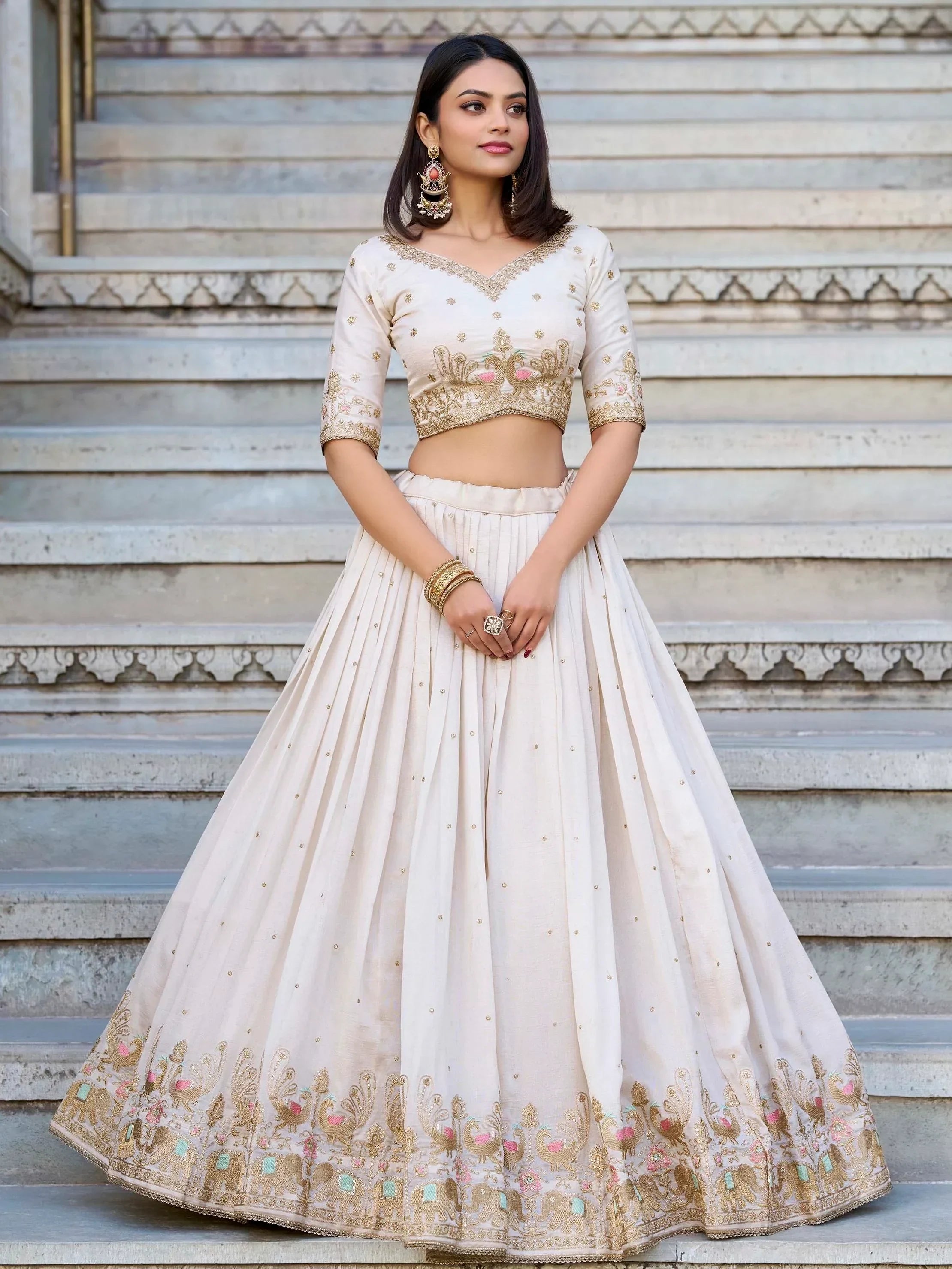 Alluring Off-White Sequins Wedding Wear Lehenga With Blouse