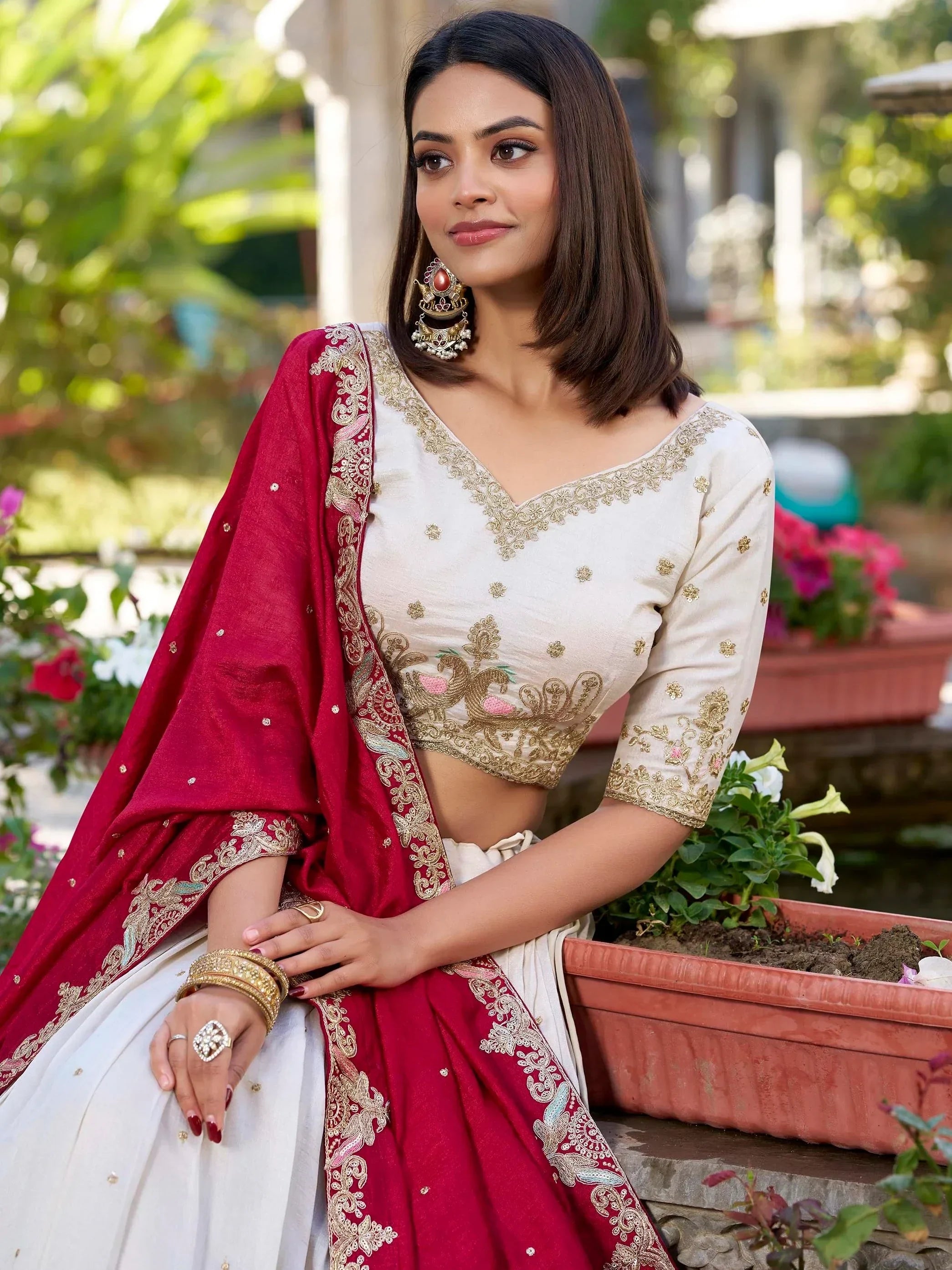 Alluring Off-White Sequins Wedding Wear Lehenga With Blouse