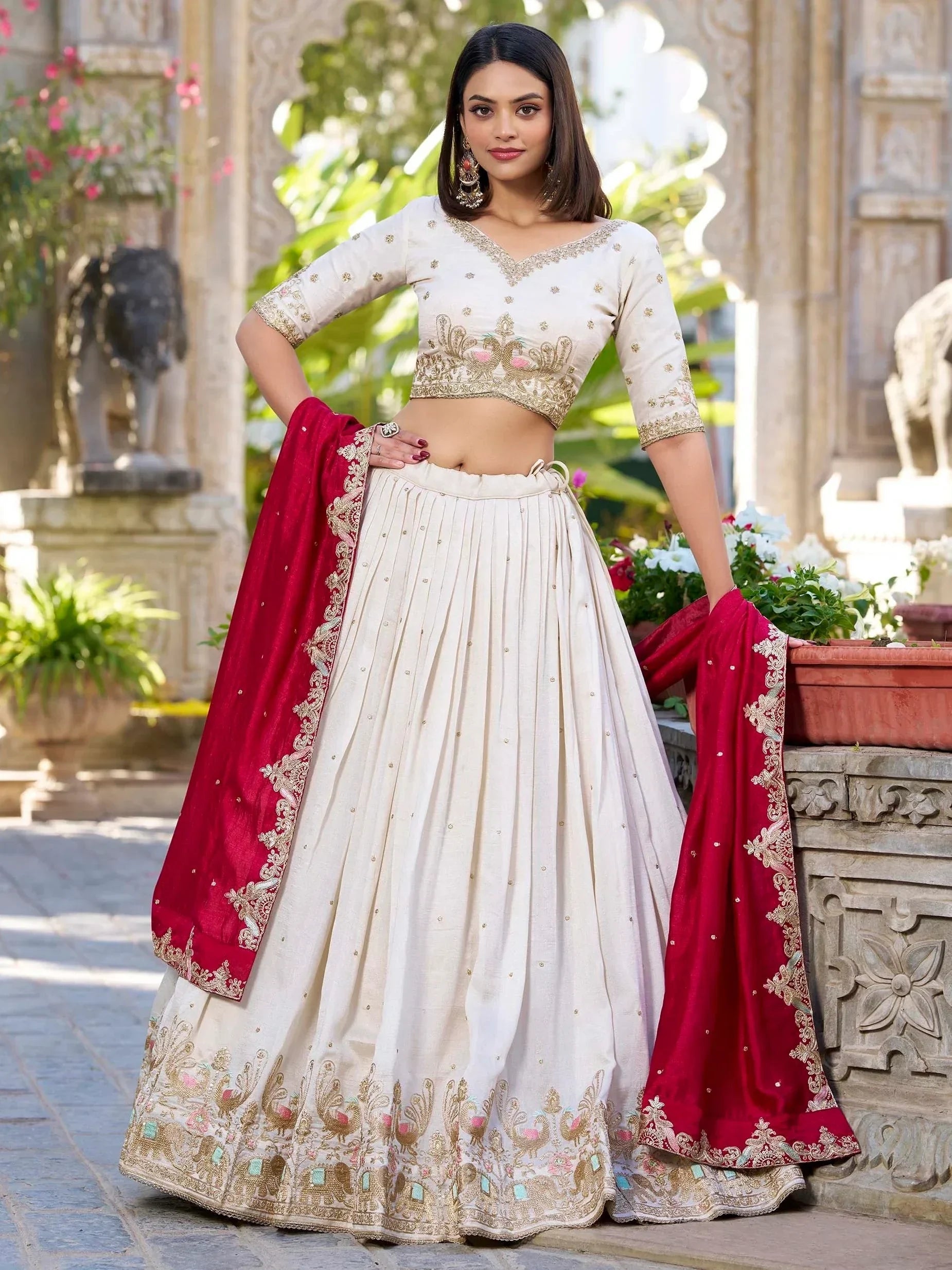 Alluring Off-White Sequins Wedding Wear Lehenga With Blouse