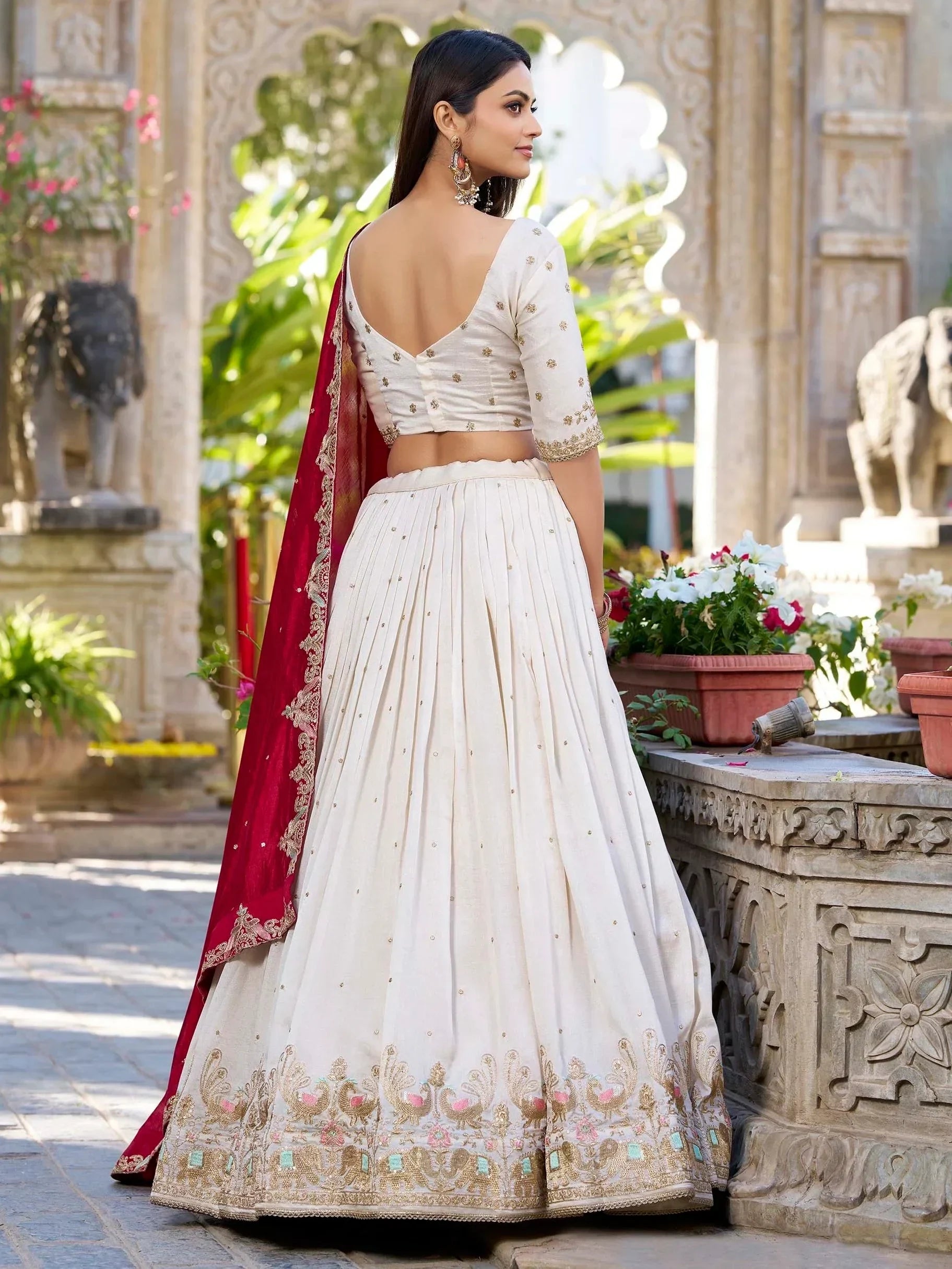 Alluring Off-White Sequins Wedding Wear Lehenga With Blouse