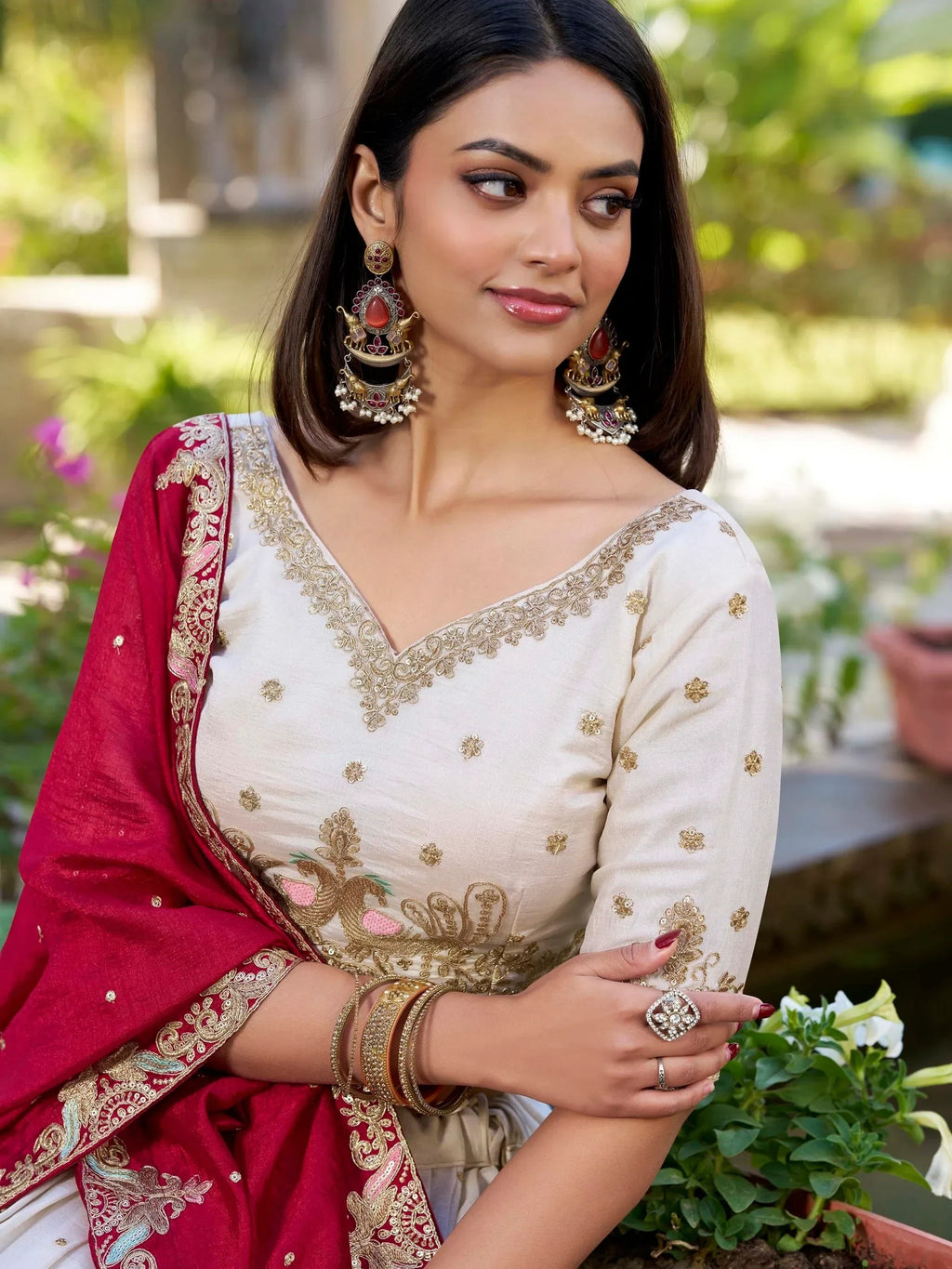 Alluring Off-White Sequins Wedding Wear Lehenga With Blouse
