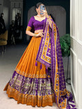 Orange Alluring Patola Printed Tussar Silk Traditional Lehenga Choli