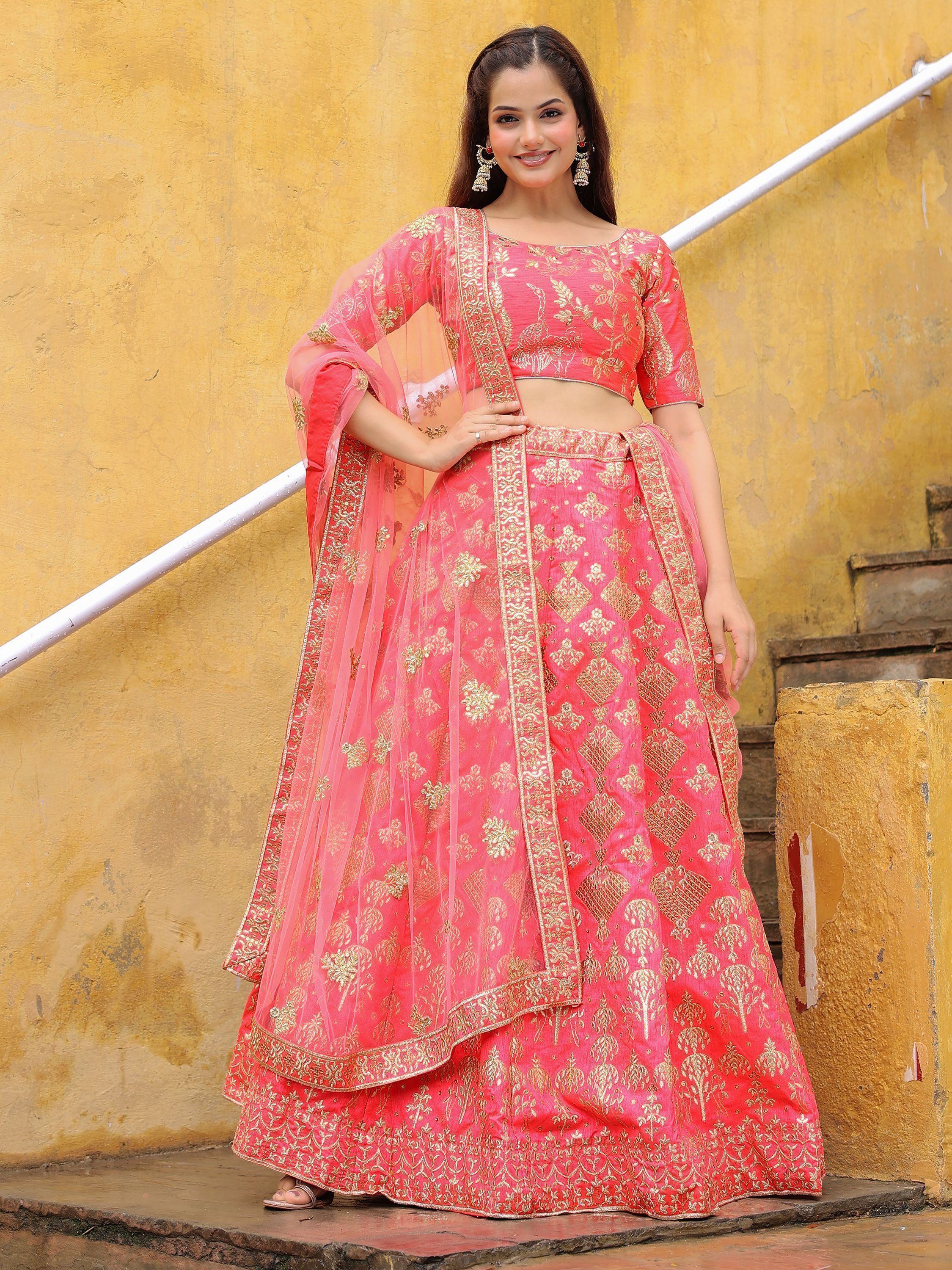 Peach Fascinating Embroidered Silk Bridal Lehenga Choli With Dupatta