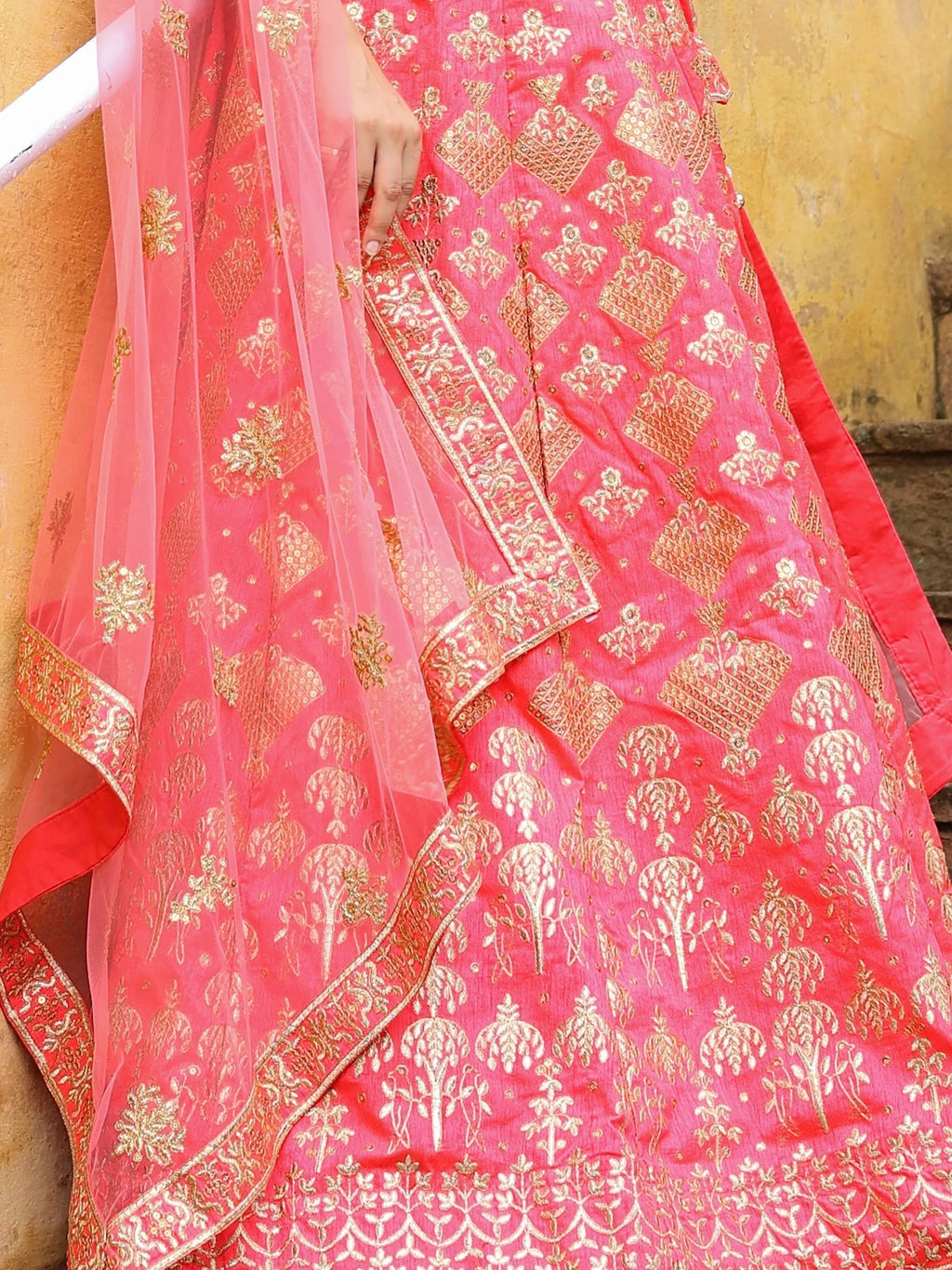Peach Fascinating Embroidered Silk Bridal Lehenga Choli With Dupatta