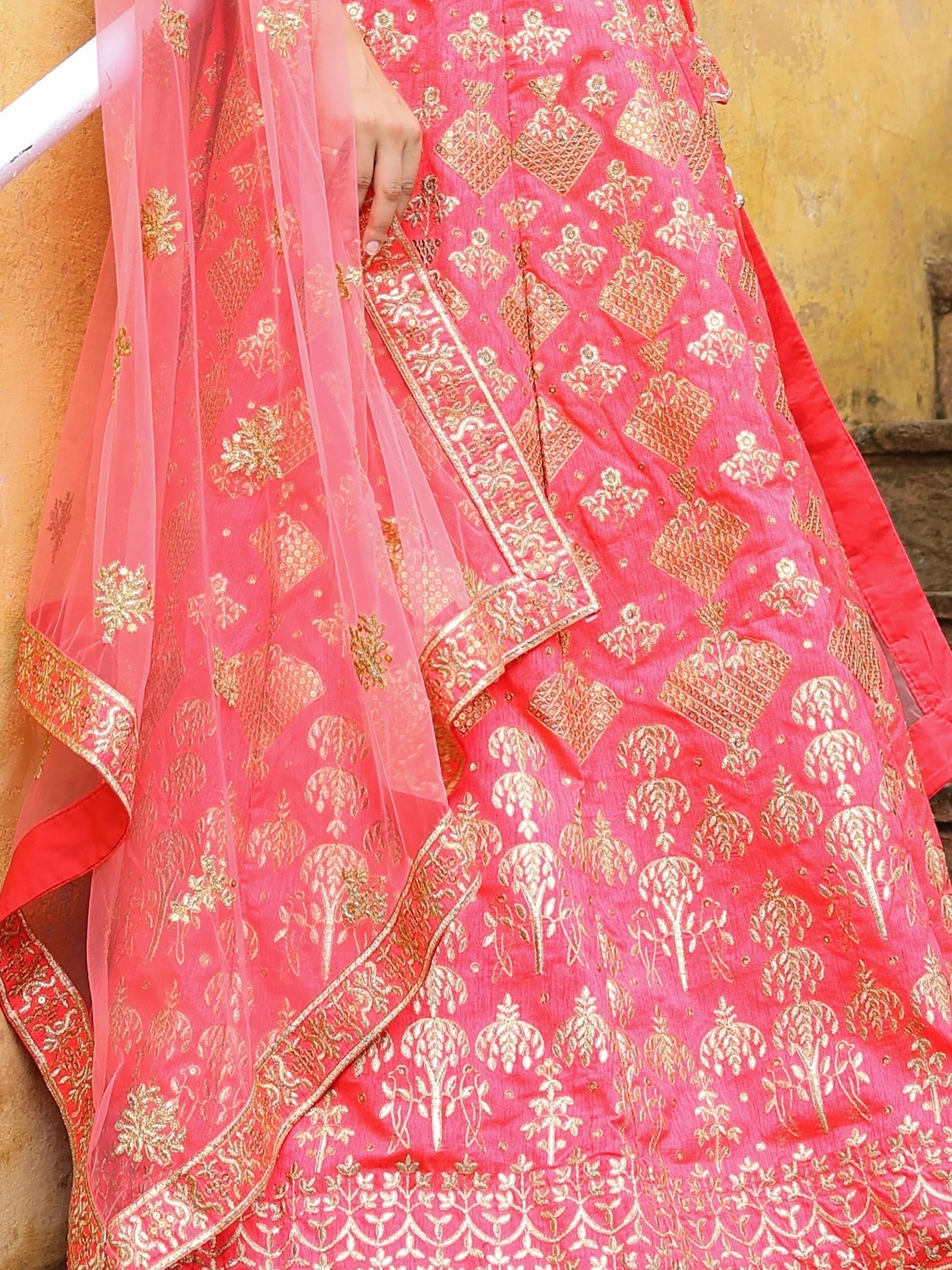 Peach Fascinating Embroidered Silk Bridal Lehenga Choli With Dupatta