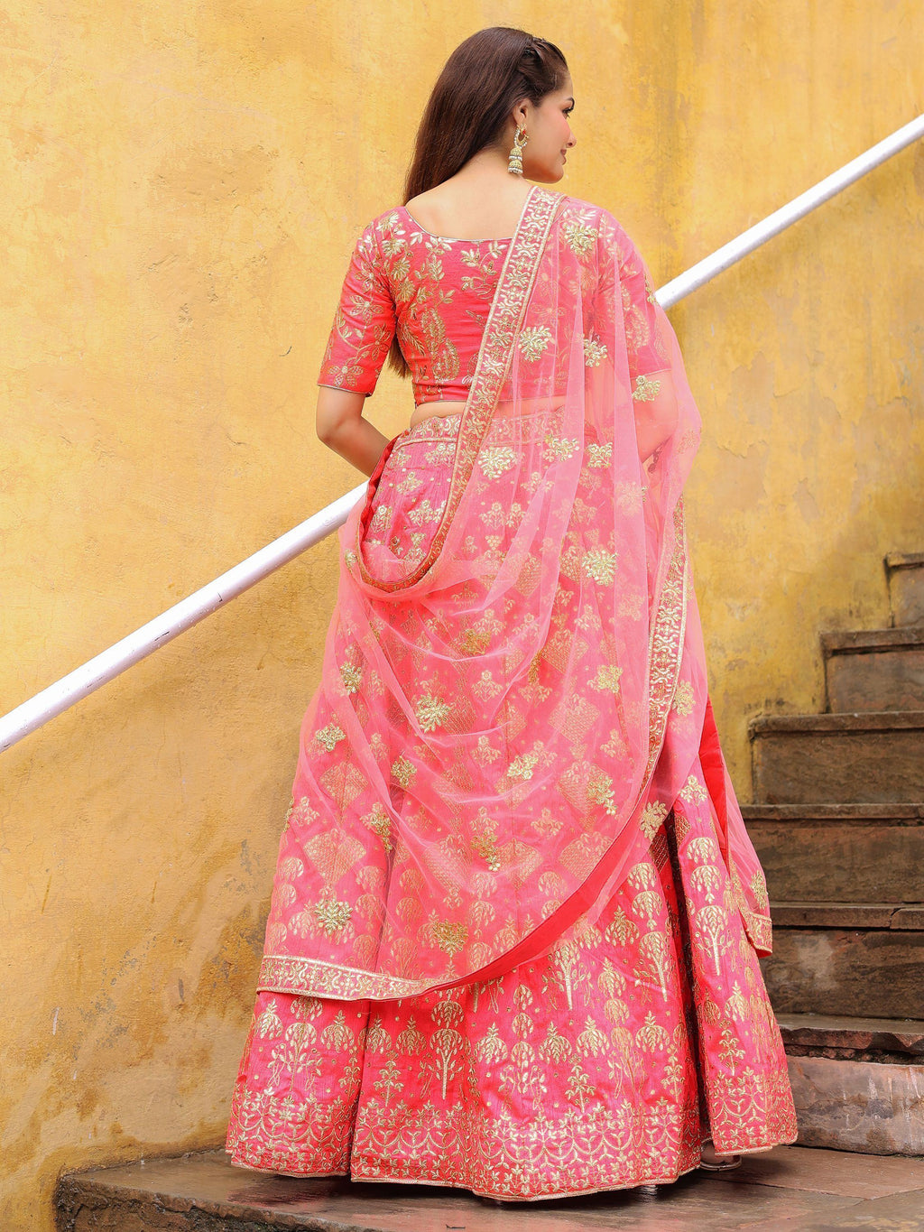 Peach Fascinating Embroidered Silk Bridal Lehenga Choli With Dupatta
