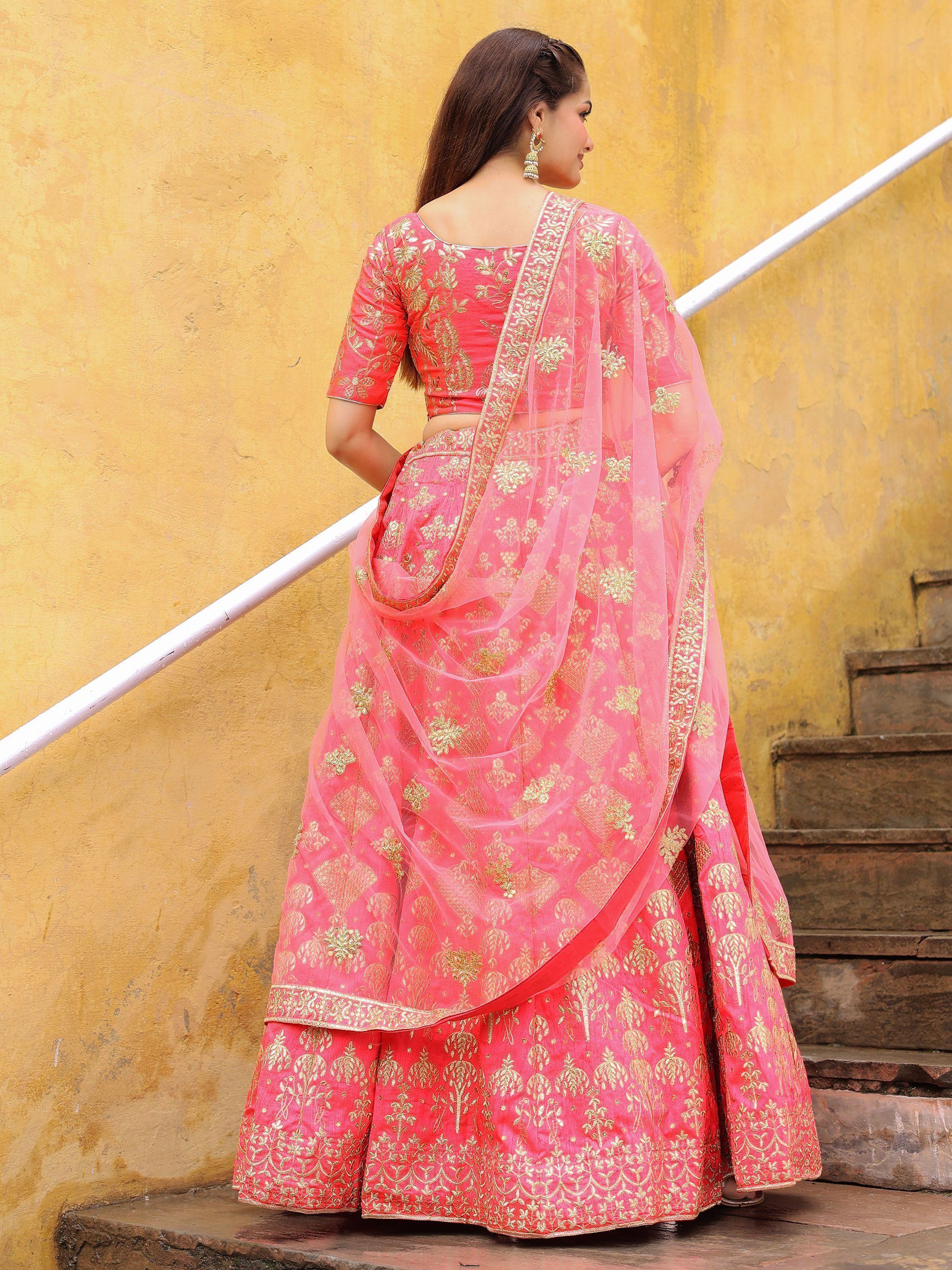 Peach Fascinating Embroidered Silk Bridal Lehenga Choli With Dupatta