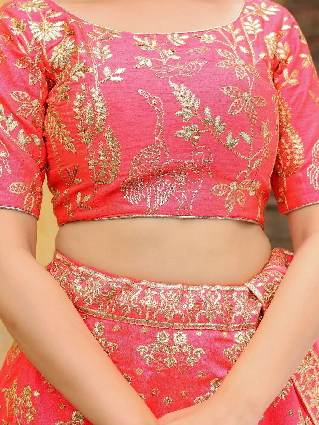 Peach Fascinating Embroidered Silk Bridal Lehenga Choli With Dupatta