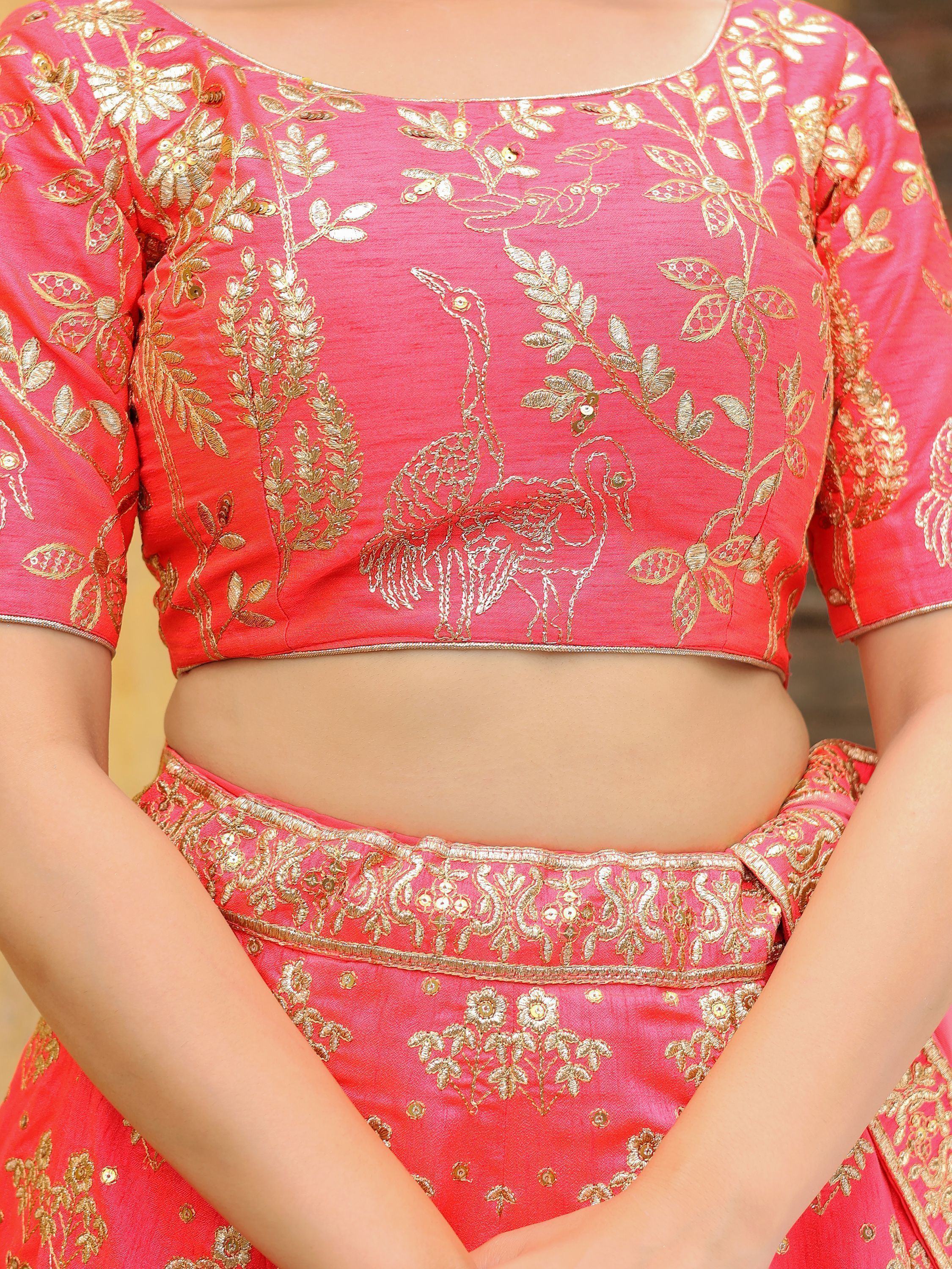 Peach Fascinating Embroidered Silk Bridal Lehenga Choli With Dupatta