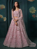 Alluring Pink Color Embroidered Net Bridesmaid Lehenga Choli