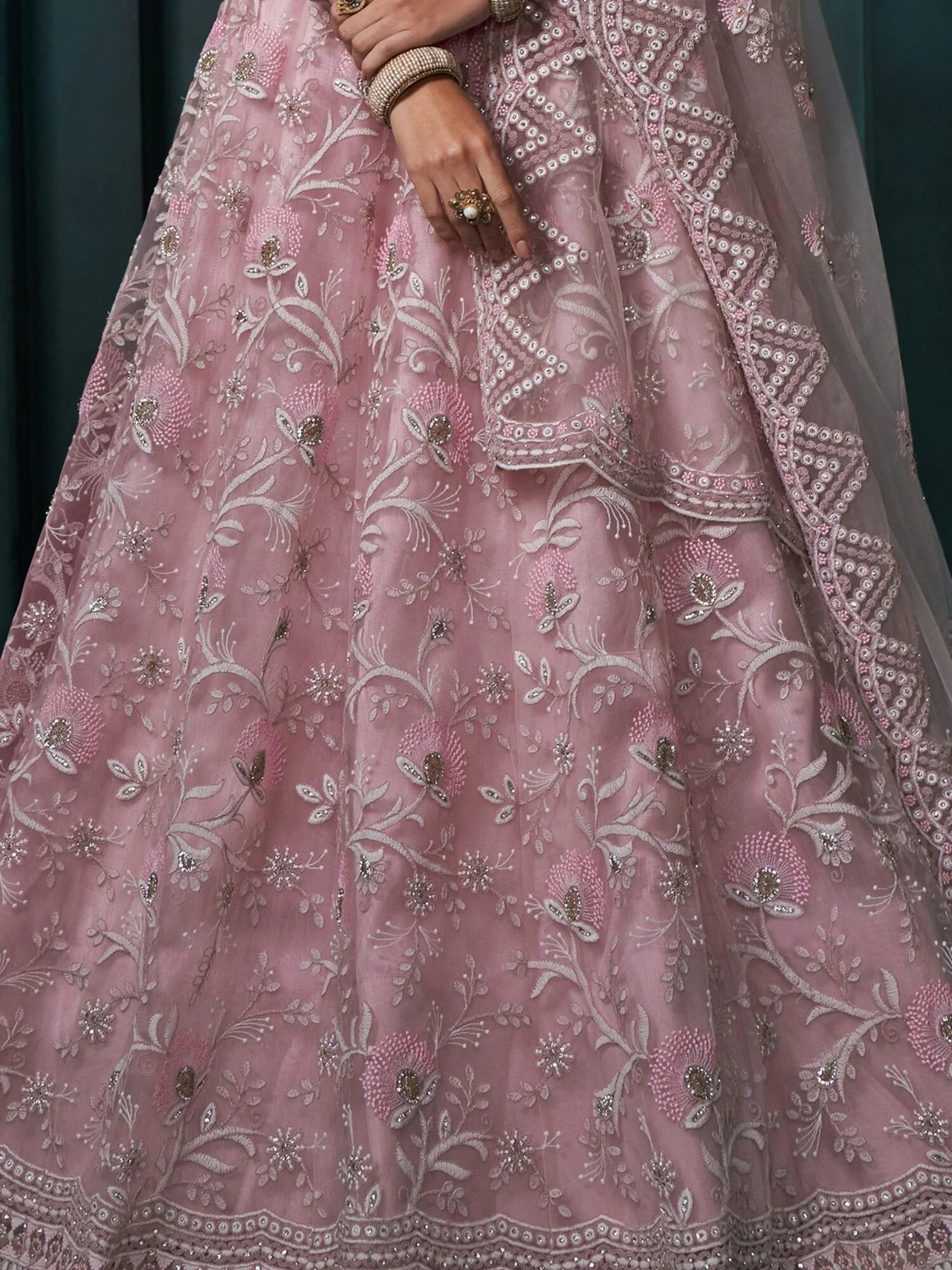 Alluring Pink Color Embroidered Net Bridesmaid Lehenga Choli