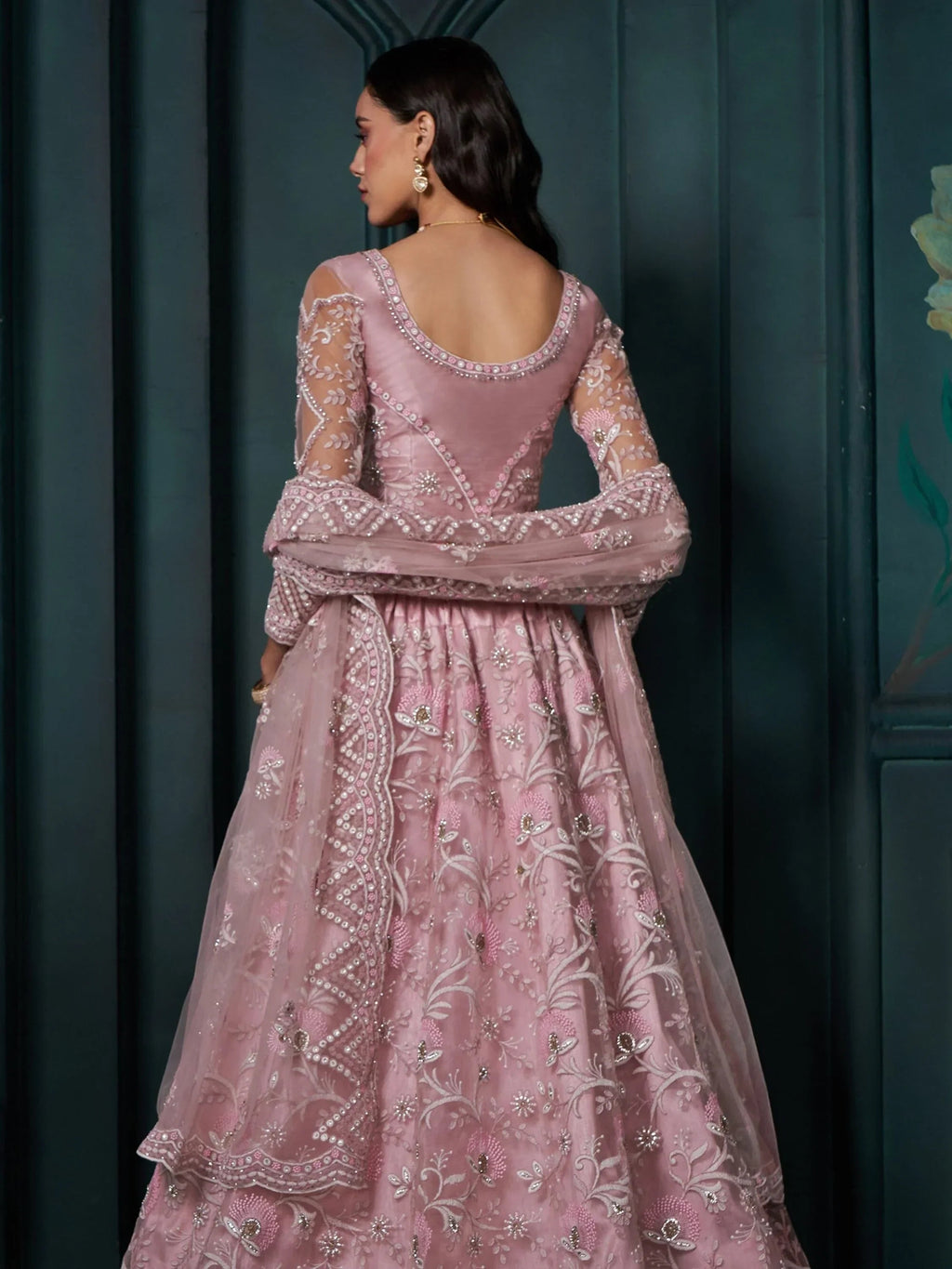 Alluring Pink Color Embroidered Net Bridesmaid Lehenga Choli