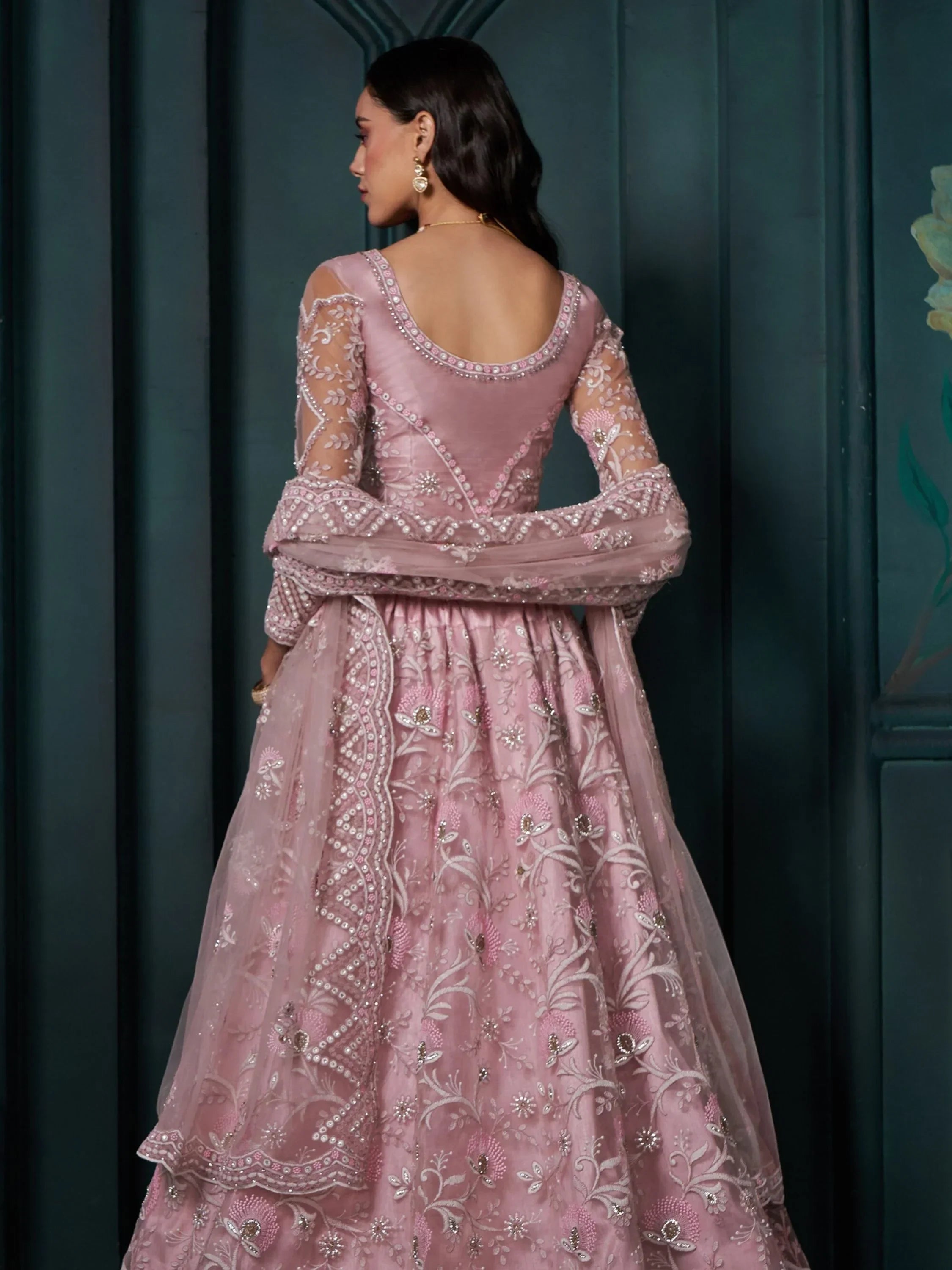 Alluring Pink Color Embroidered Net Bridesmaid Lehenga Choli