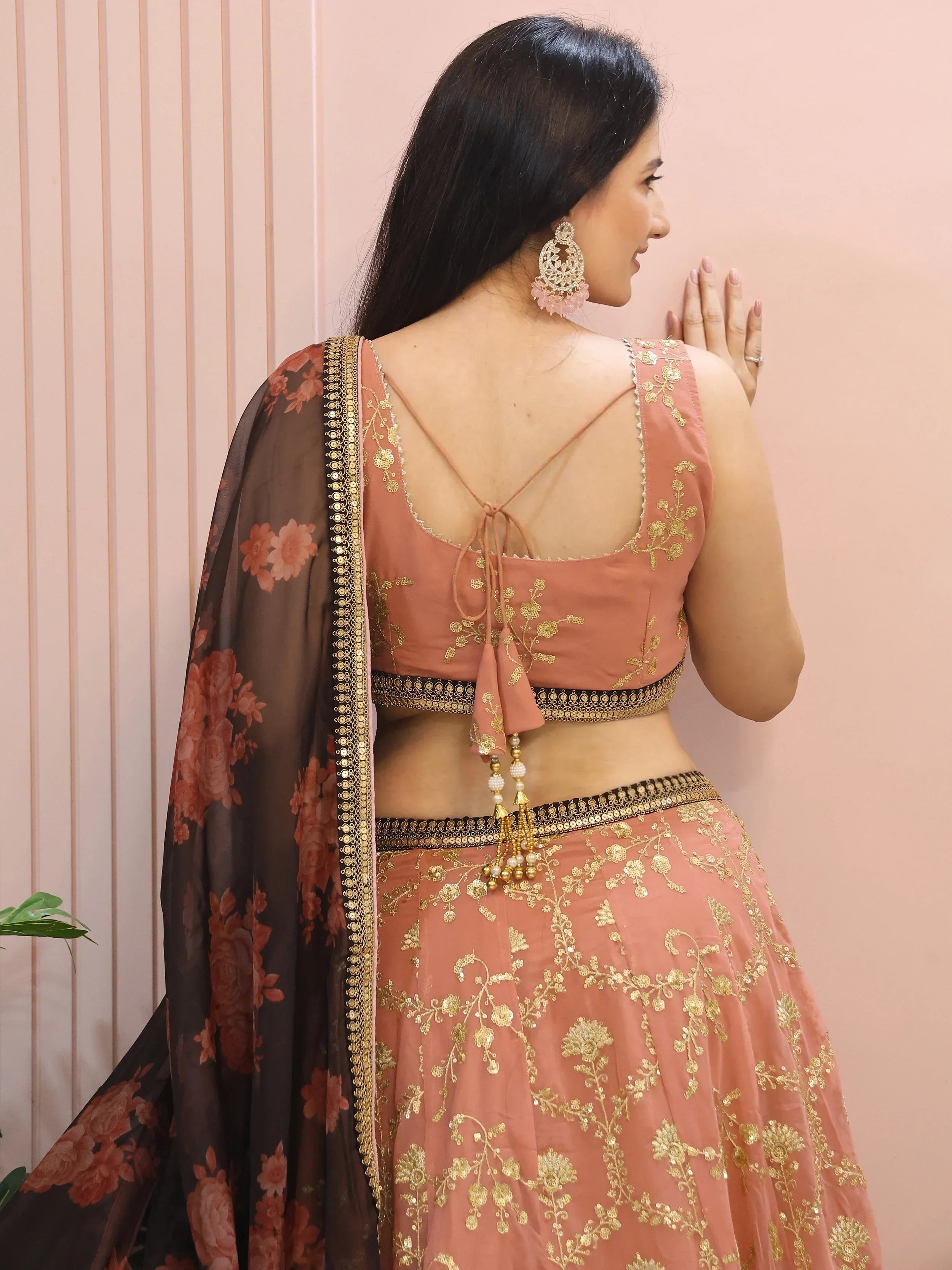 Alluring Pink Georgette Sequins Event Wear Lehenga Choli