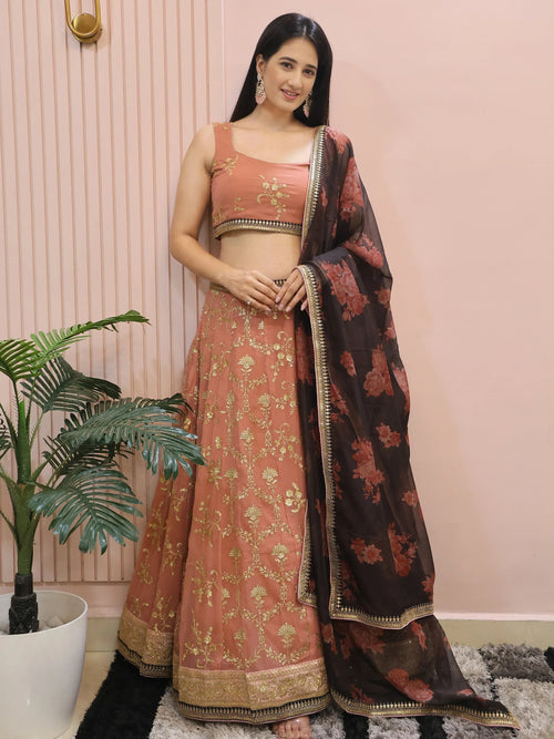 Alluring Pink Georgette Sequins Event Wear Lehenga Choli