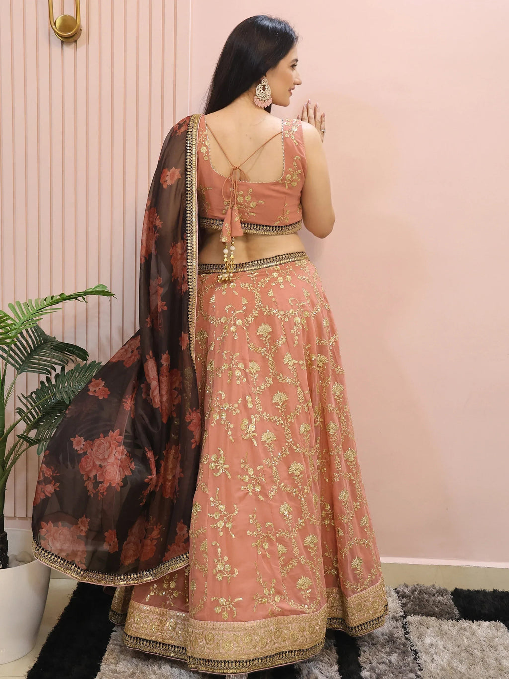Alluring Pink Georgette Sequins Event Wear Lehenga Choli