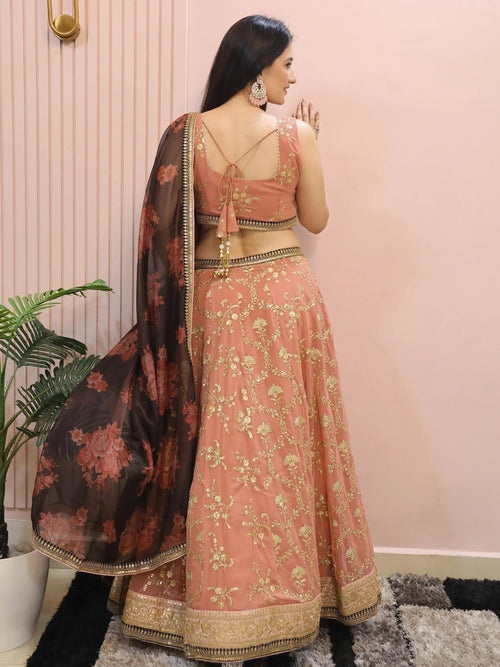 Alluring Pink Georgette Sequins Event Wear Lehenga Choli