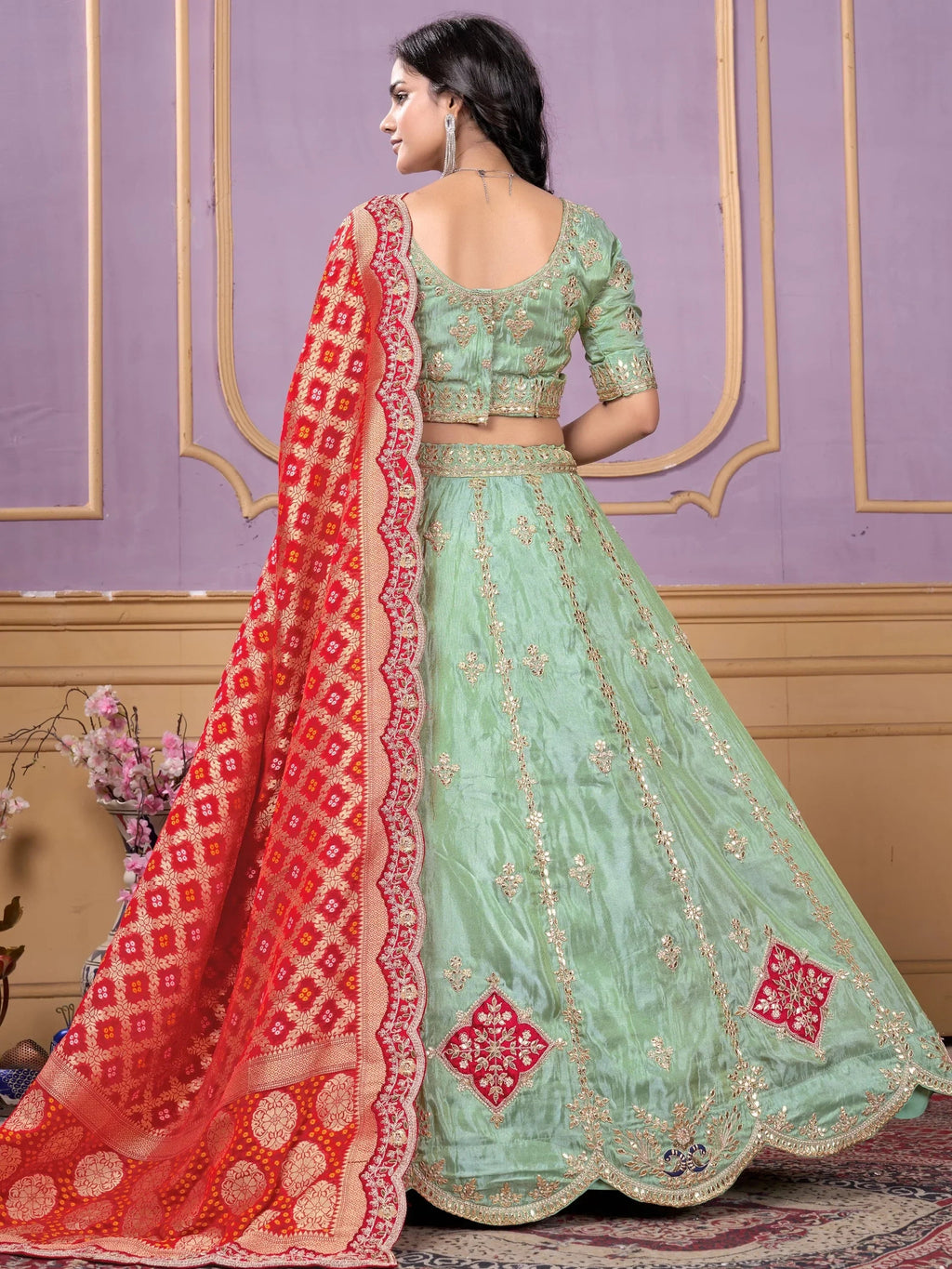 Alluring Pista Green Embroidered Viscose Lehenga Choli With Dupatta