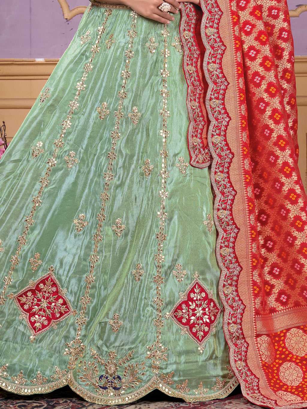 Alluring Pista Green Embroidered Viscose Lehenga Choli With Dupatta