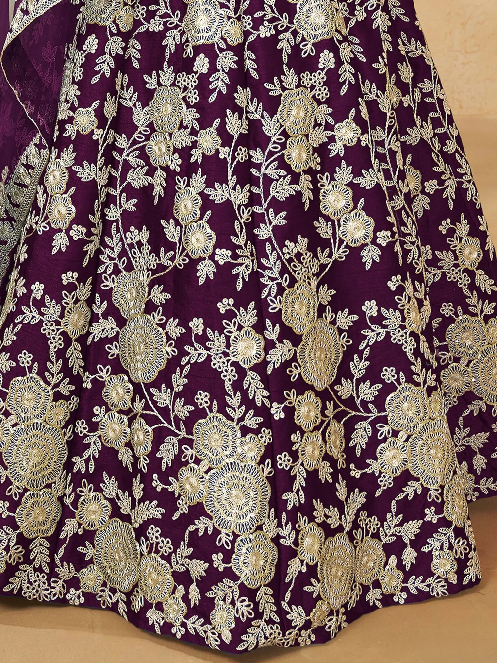 Purple Attractive Silk Embroidered Lehenga Choli With Dupatta