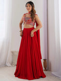 Alluring Red Georgette Party Wear Lehenga Choli With Dupatta
