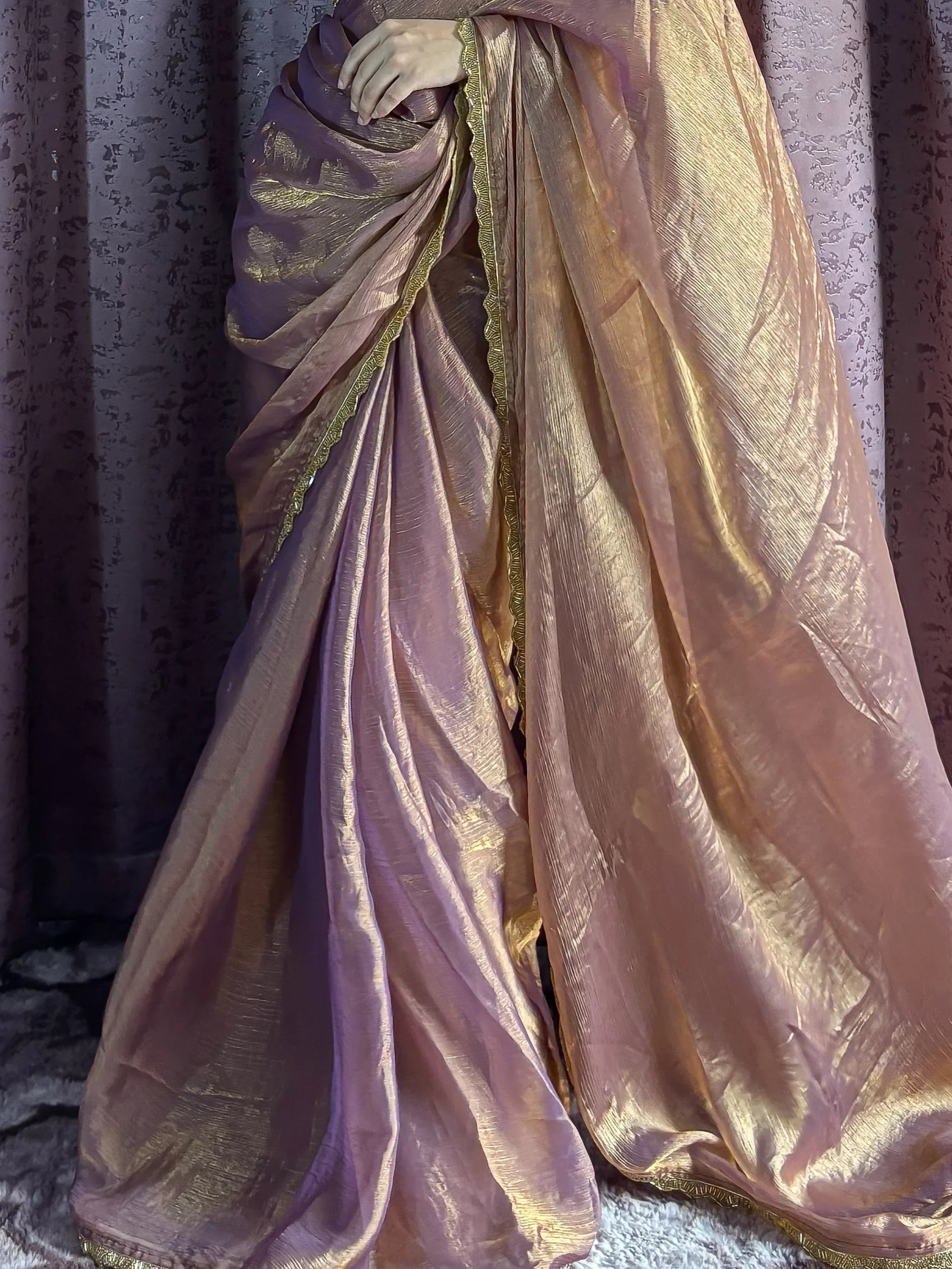 Alluring Rose Gold Beads Work Silk Traditional Saree With Blouse