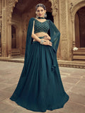 Alluring Teal Blue Hand Work Georgette Event Wear Lehenga Choli