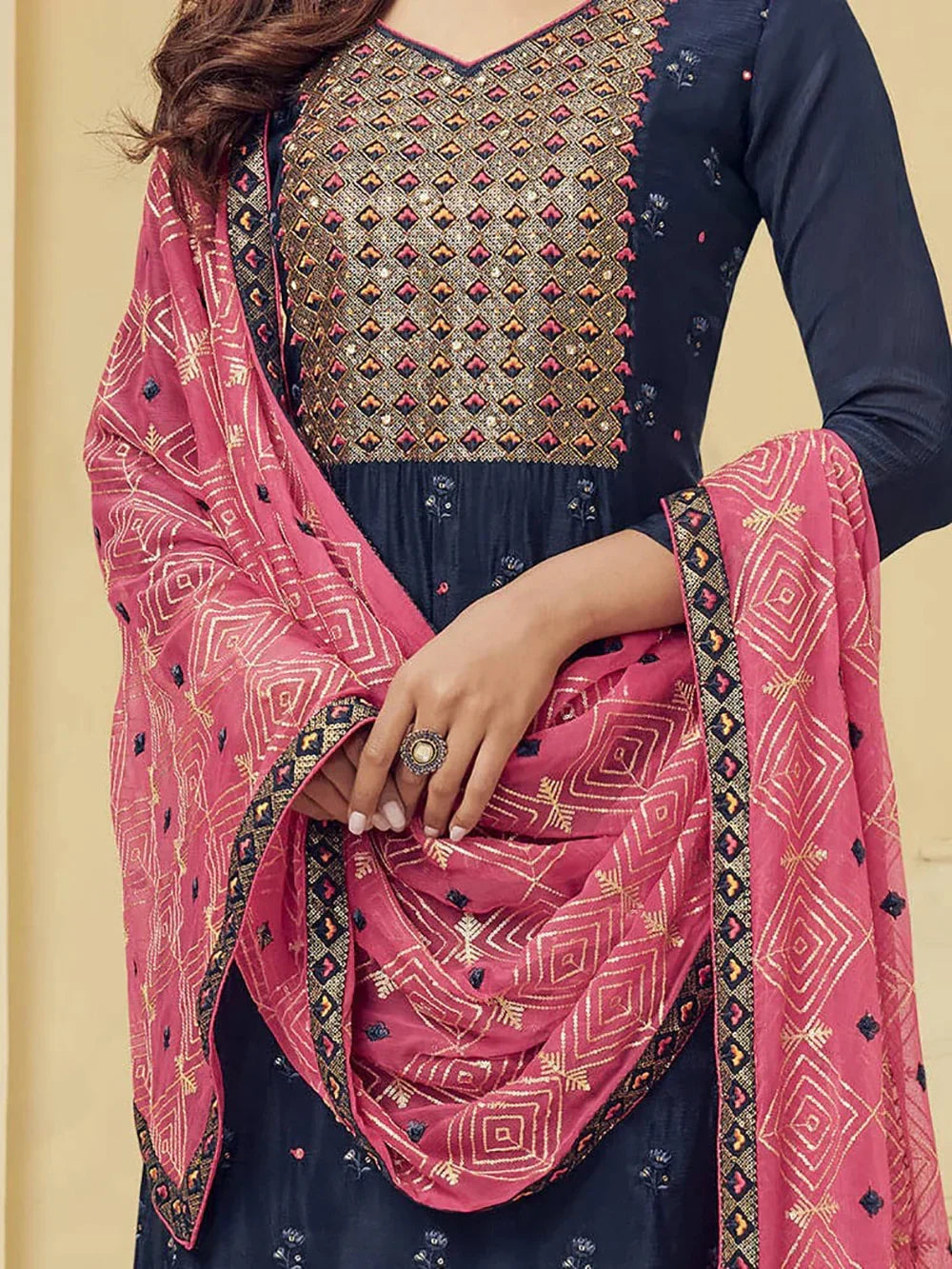 Spectacular Blue Thread Work Georgette Event Wear Pant Suit