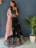 Amazing Black Thread Embroidered Chinon Party Wear Lehenga Choli