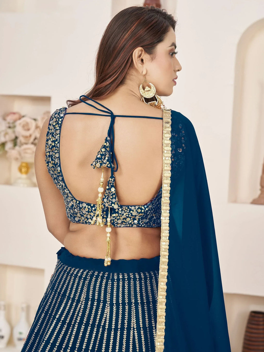 Amazing Blue Sequins Work Georgette Engagement Wear Lehenga Choli