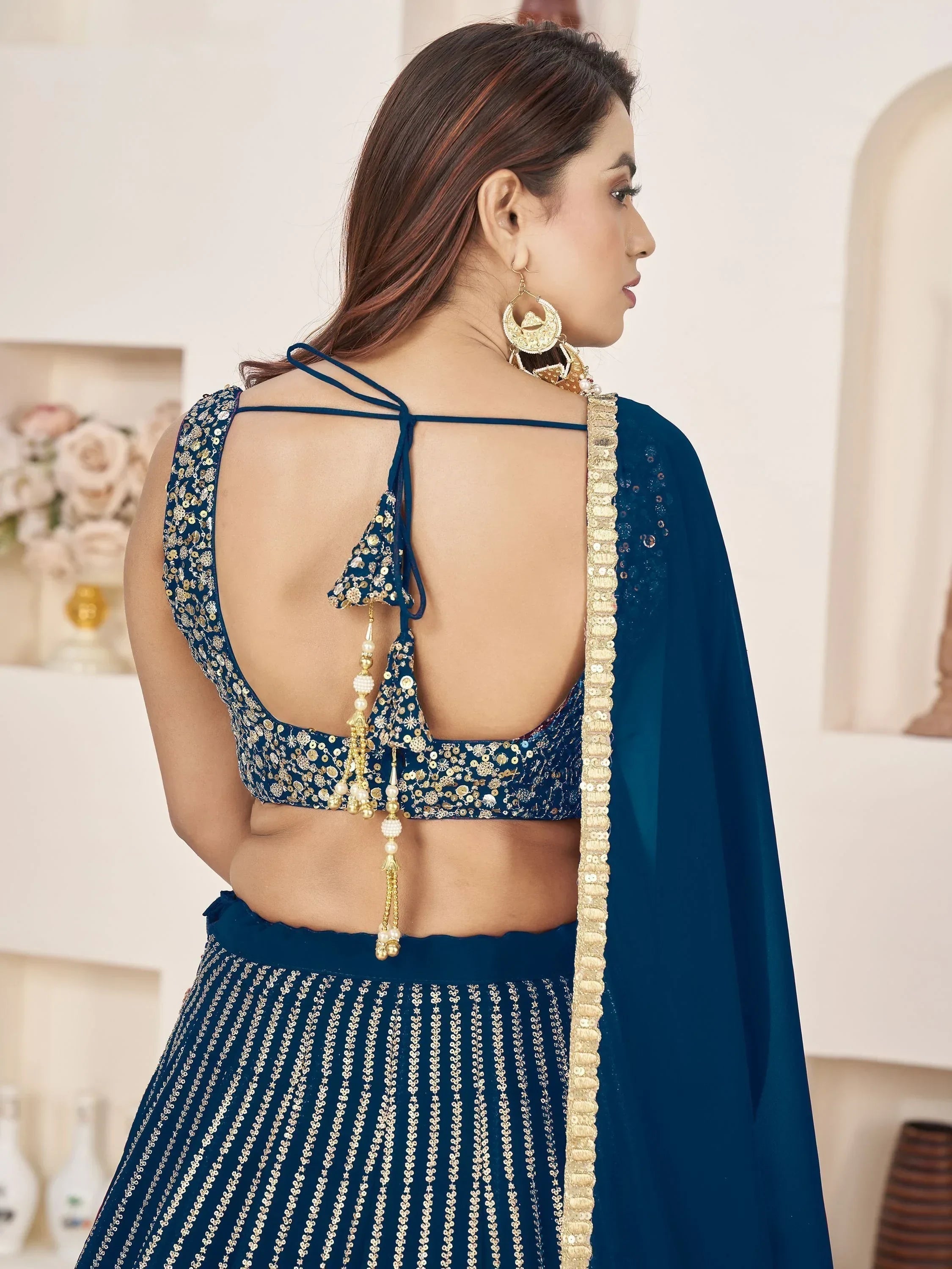 Amazing Blue Sequins Work Georgette Engagement Wear Lehenga Choli