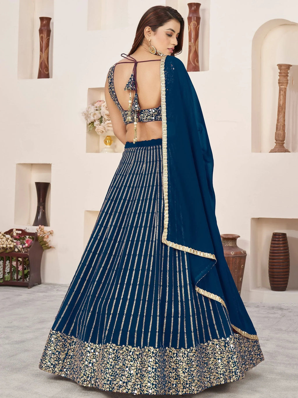 Amazing Blue Sequins Work Georgette Engagement Wear Lehenga Choli