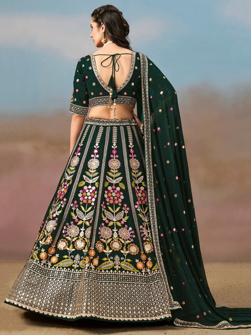 Green Fantastic Zari Work Georgette Wedding Wear Lehenga Choli