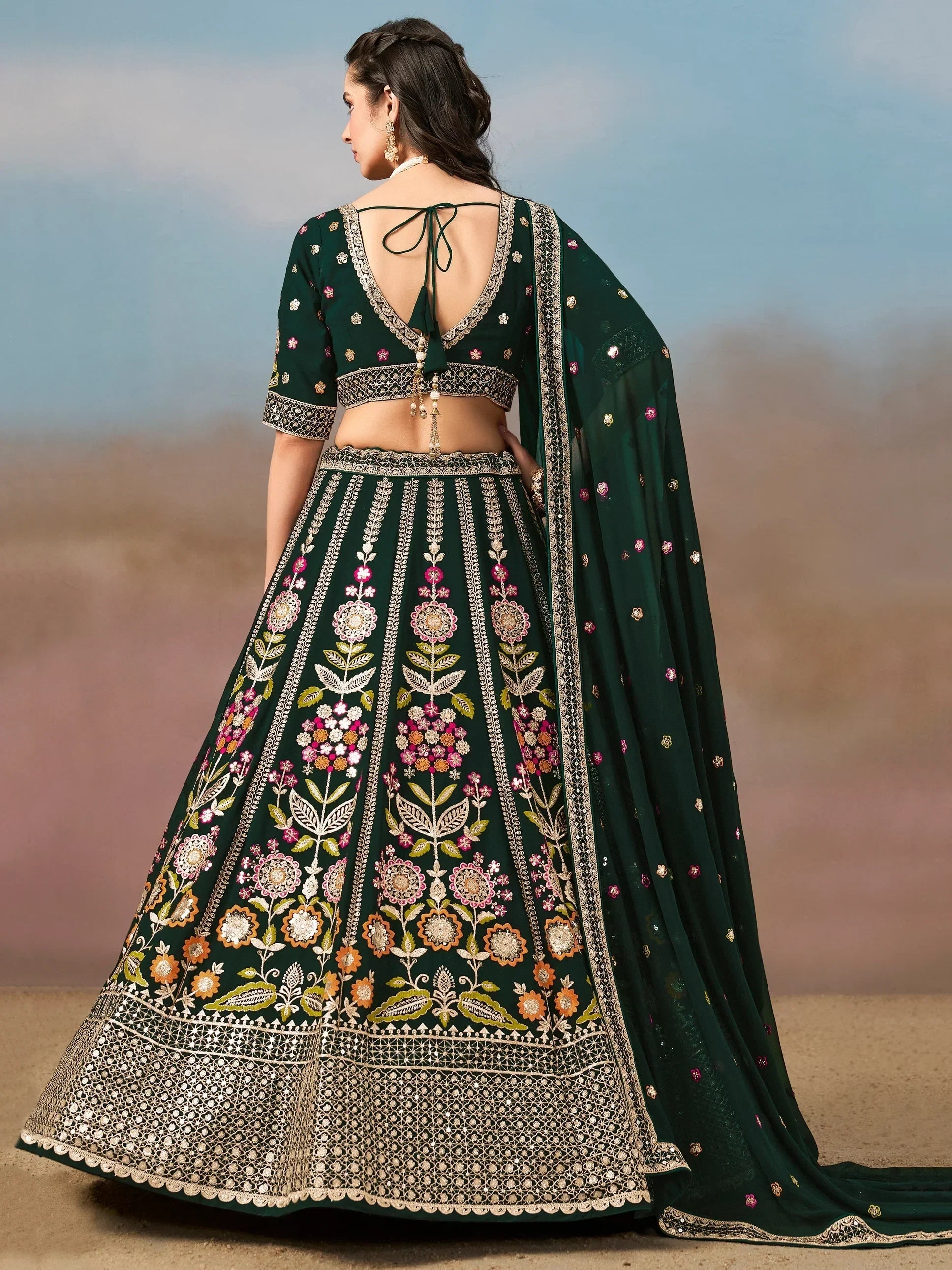 Green Fantastic Zari Work Georgette Wedding Wear Lehenga Choli