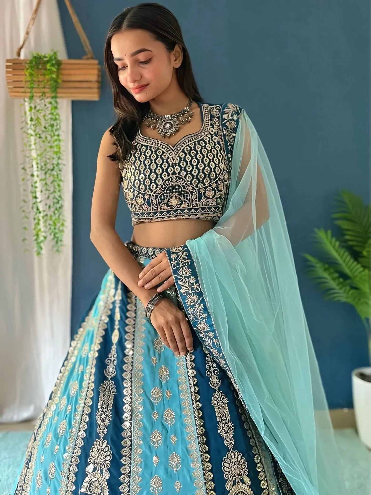 Amazing Multi-Color Sequins Georgette Designer Lehenga Choli With Dupatta